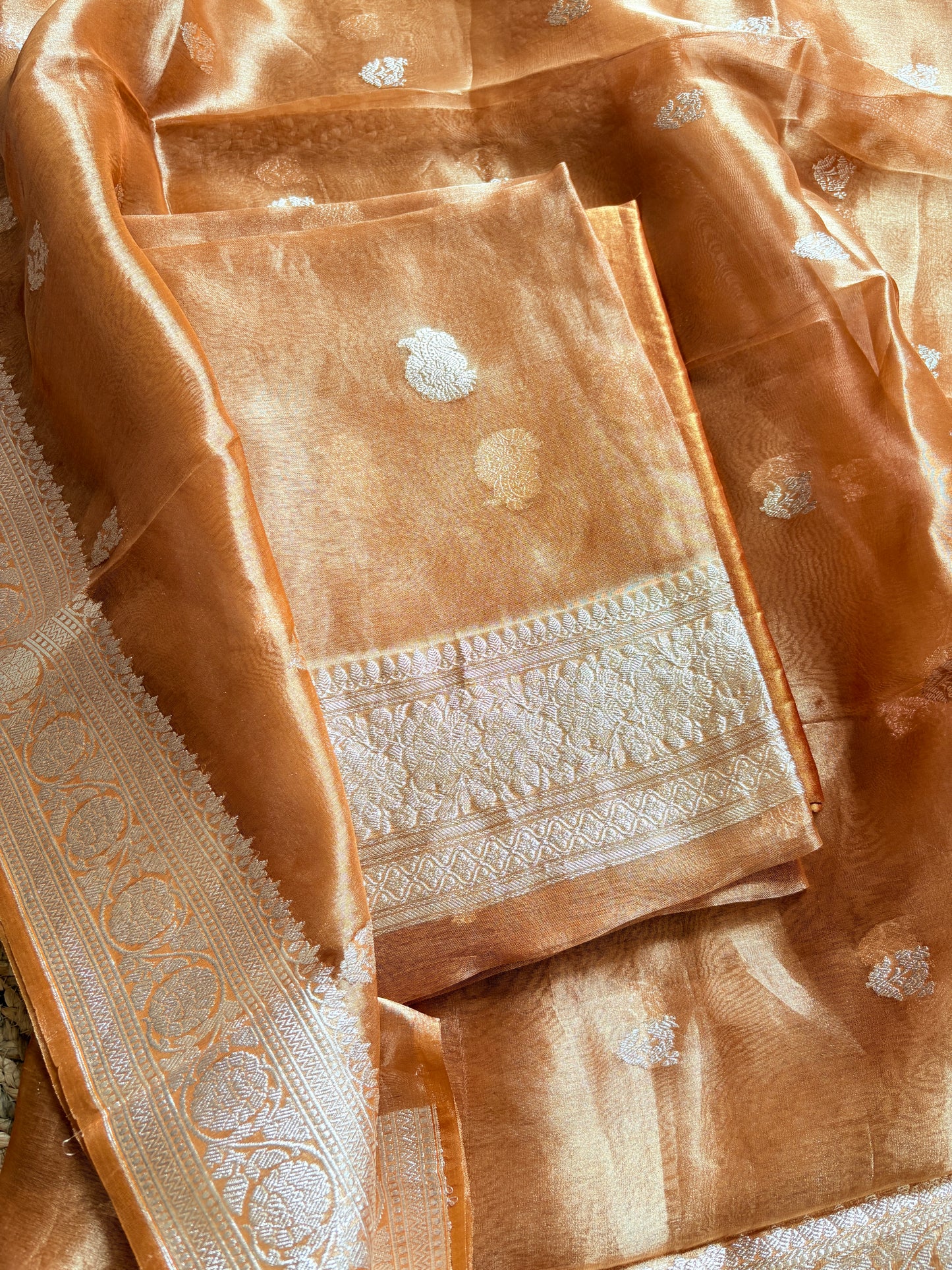 Orange gold tissue kadhwa 3 piece suit set