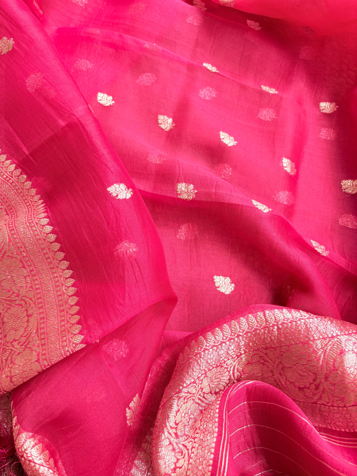 Blue Chiniya silk kurta, pink kora kadhwa dupatta, plain bottom