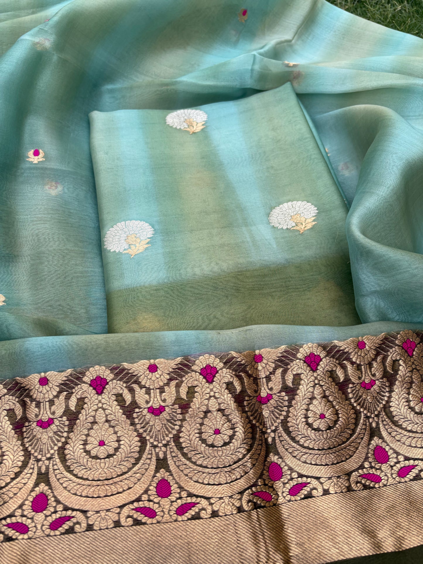 Green kora kadhwa silk 3 piece suit set
