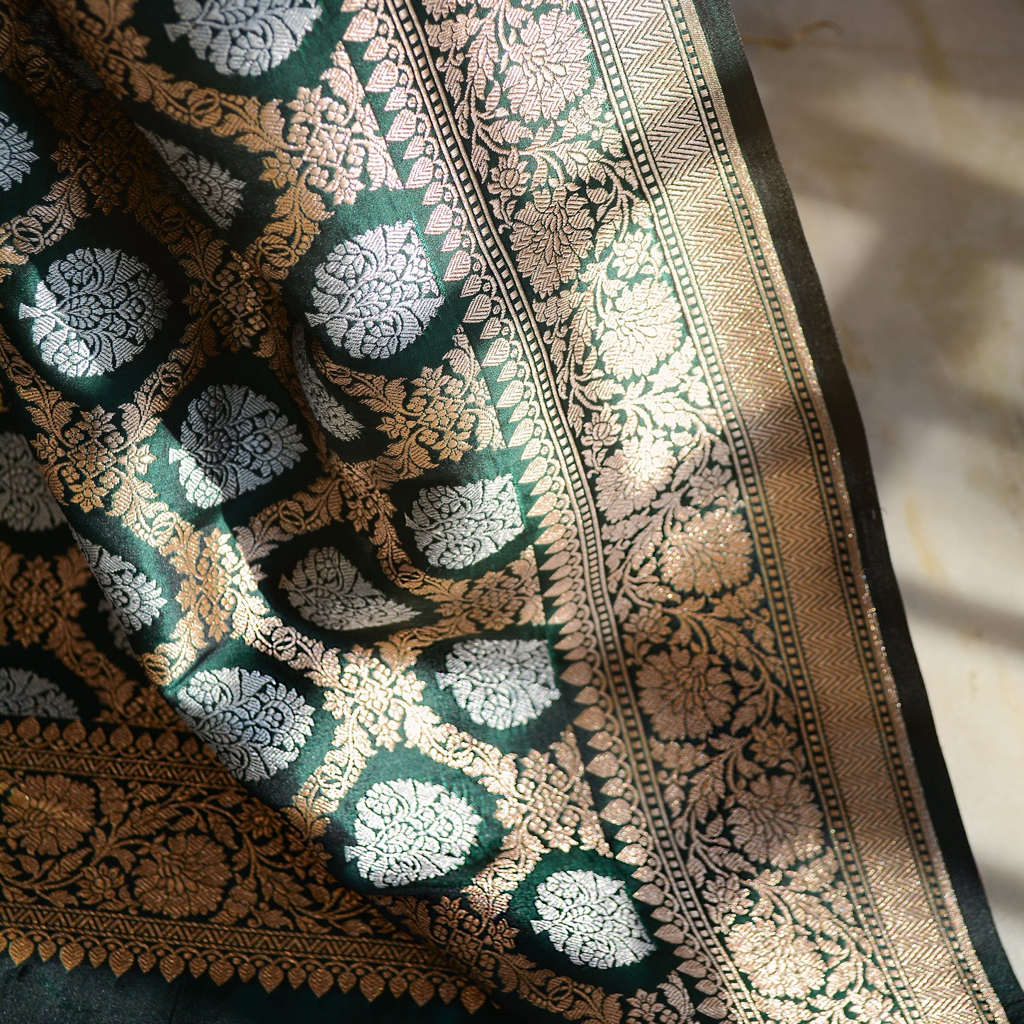 Green katan silk kadhwa dupatta