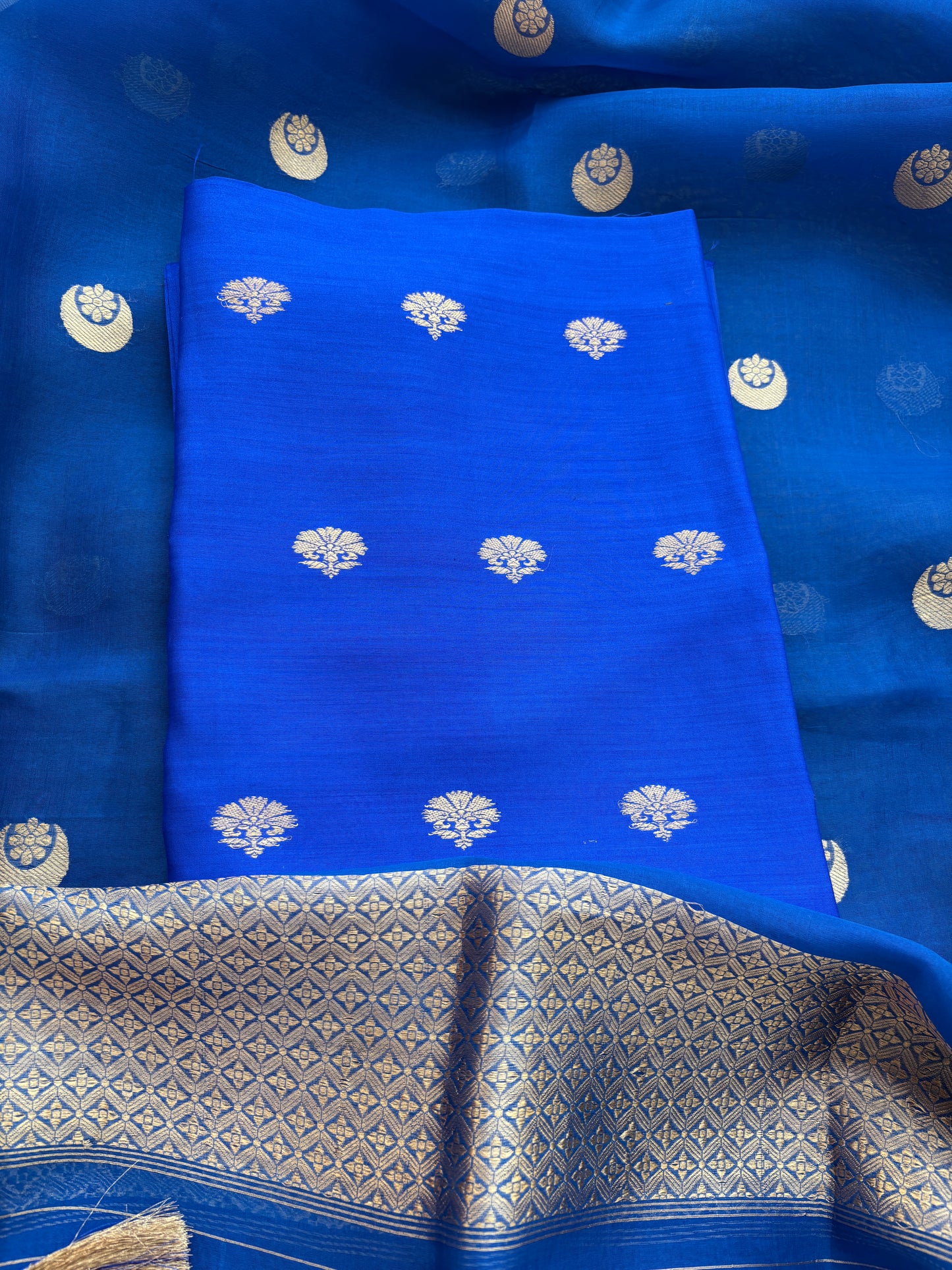 Blue raw mango silk kurta bottom and kora silk dupatta