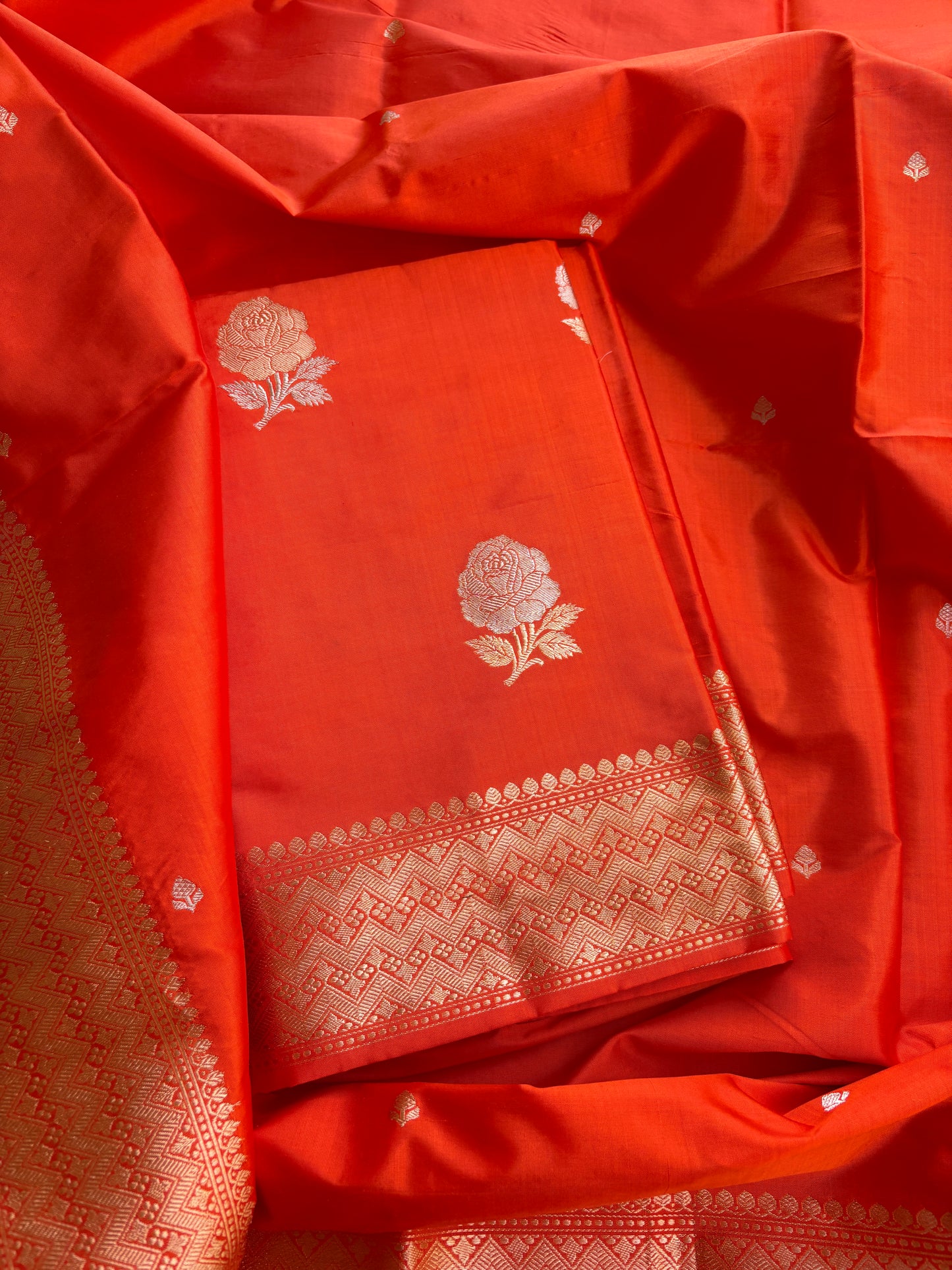 Orange Katan by katan kadhwa silk Suit set
