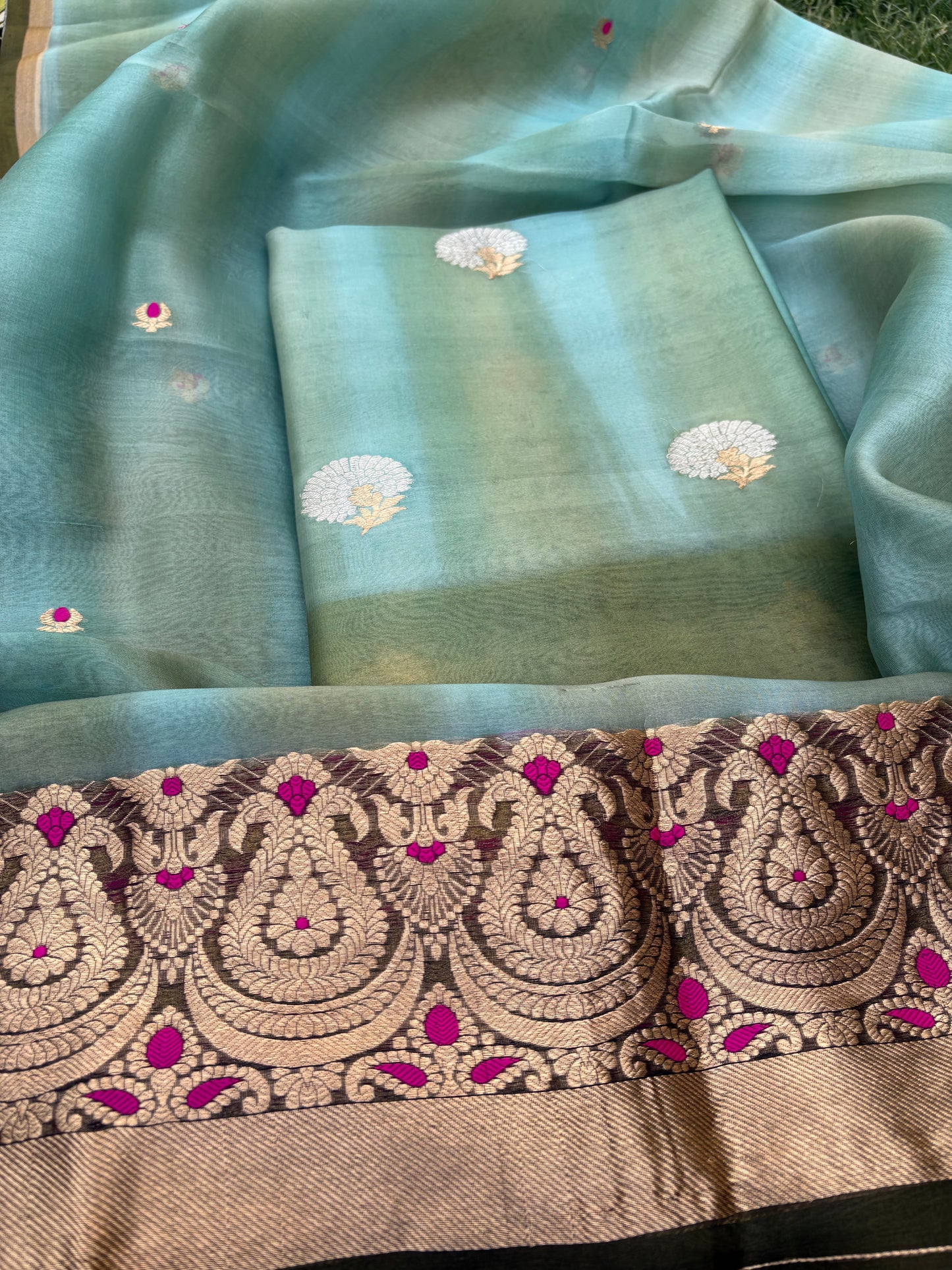 Green kora kadhwa silk 3 piece suit set