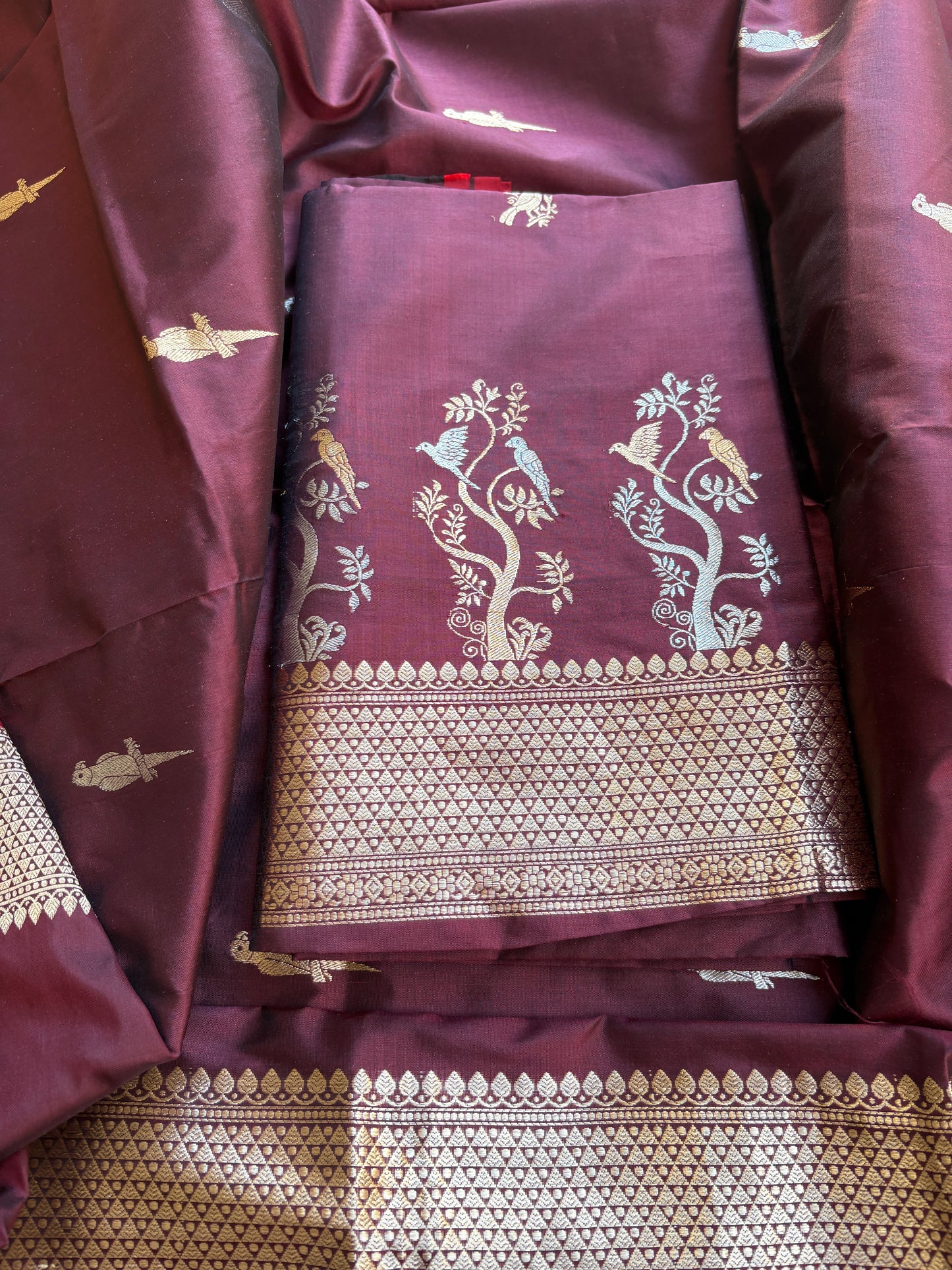 Wine katan by katan silk kadhwa suit set