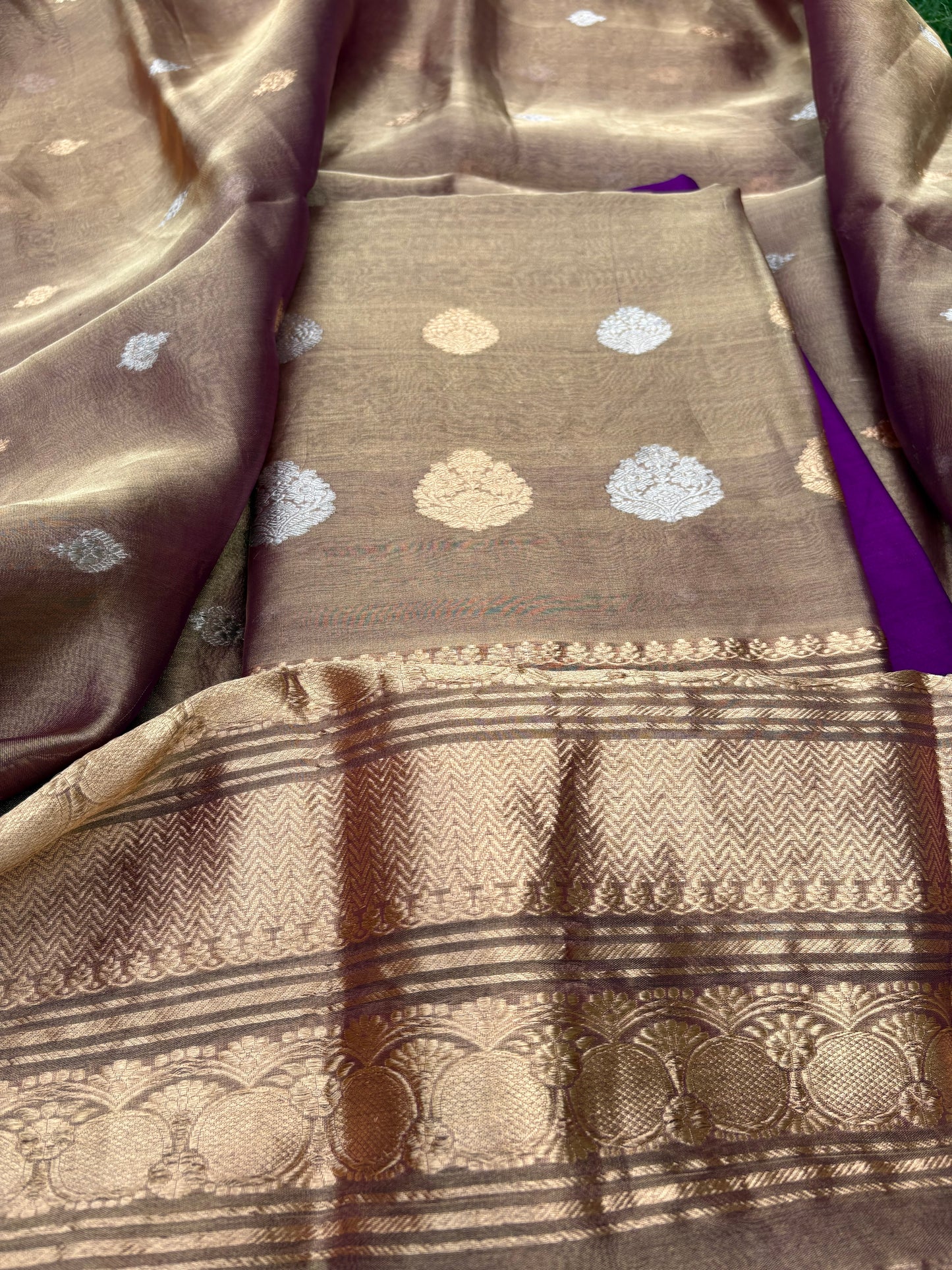 Purple shade tissue kadhwa suit set