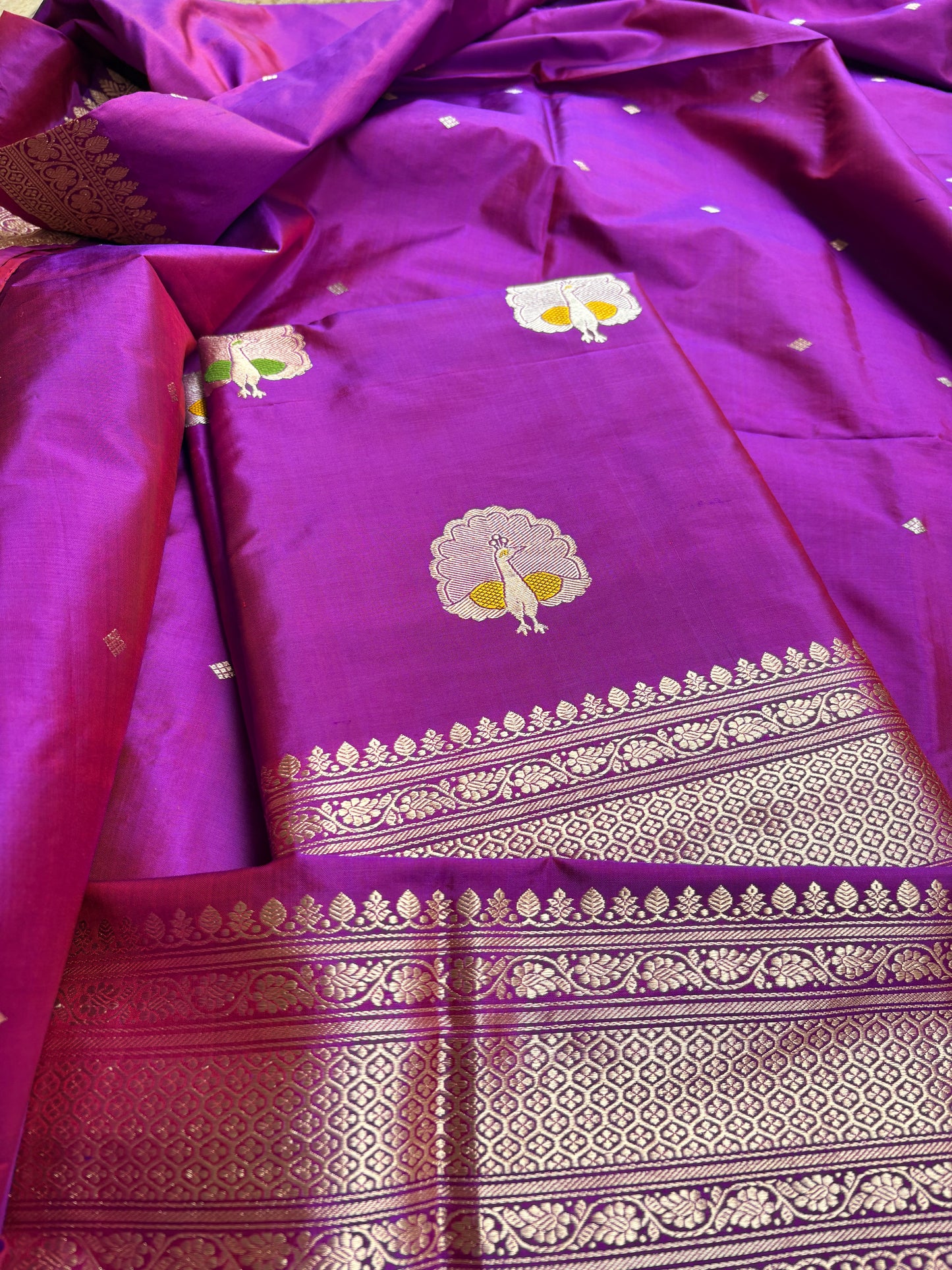 Magenta purple katan by katan silk kadhwa suit set