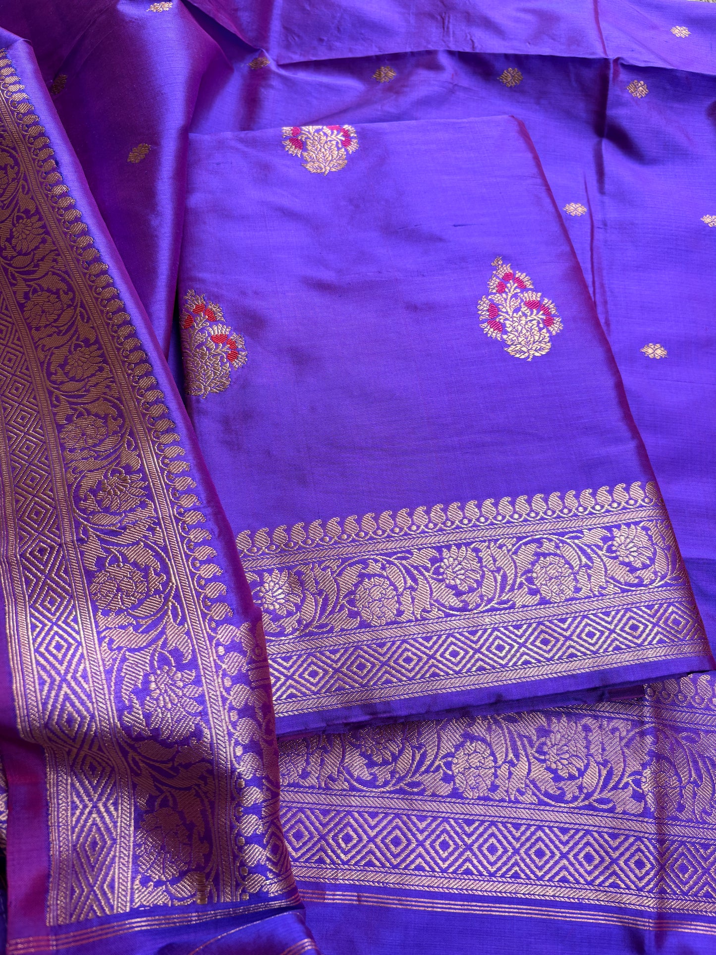 Purple dhoop chau katan silk suit set