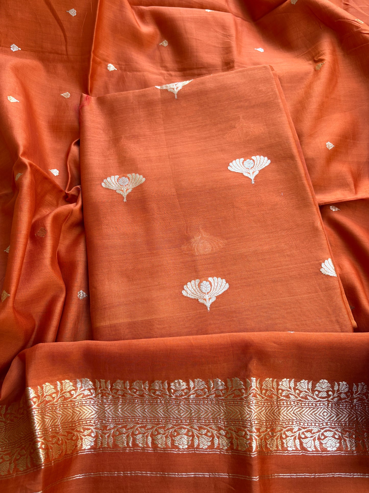 Orange handloom kadhwa suit set