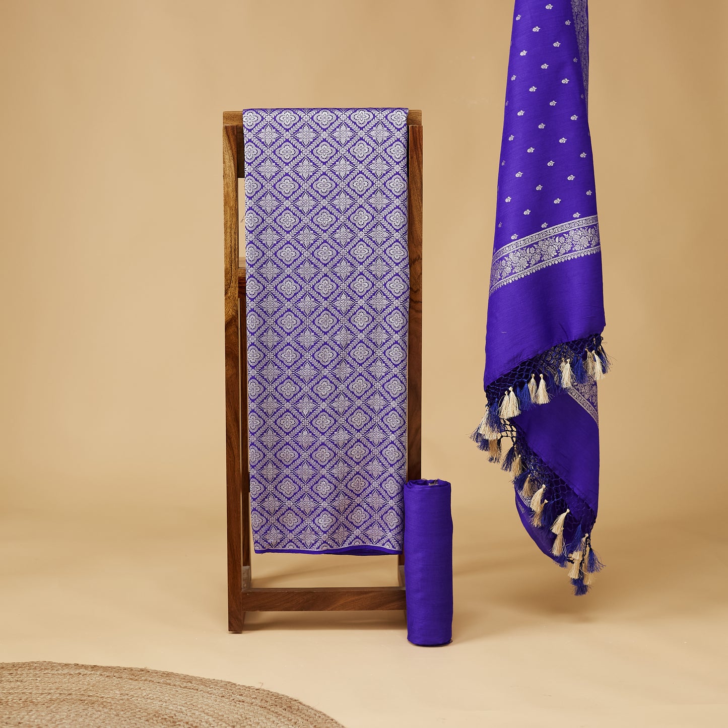 Purple blue brocade Moonga silk suit 3 piece suit