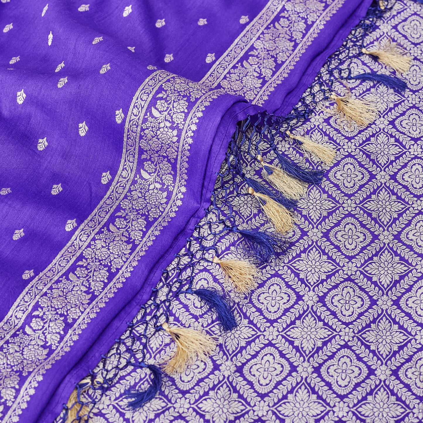Purple blue brocade Moonga silk suit 3 piece suit