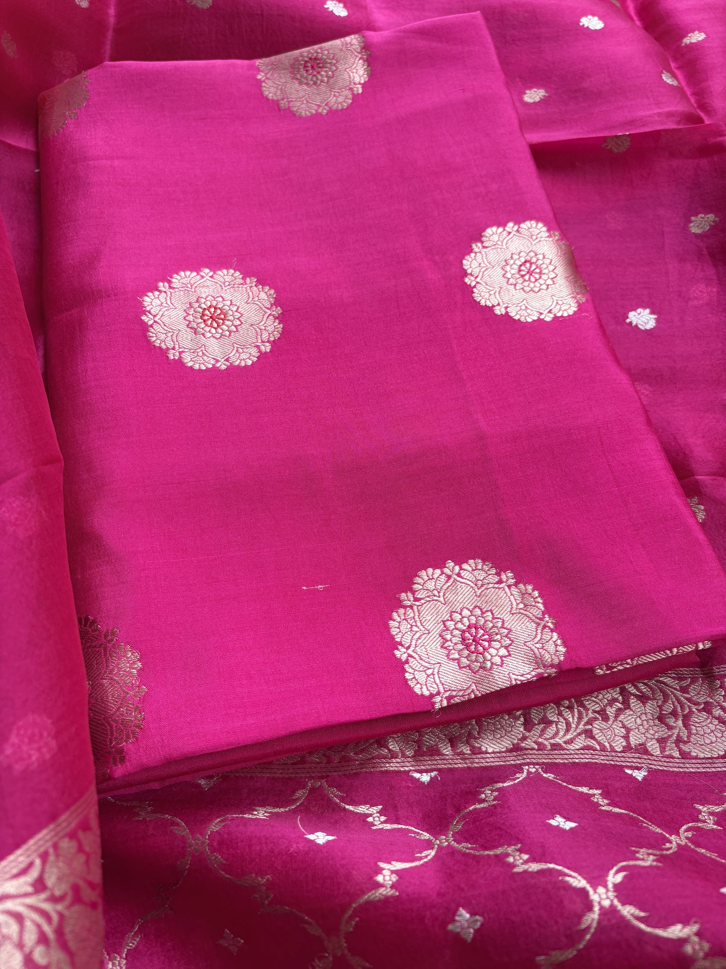 Pink Chiniya kora kadhwa suit set