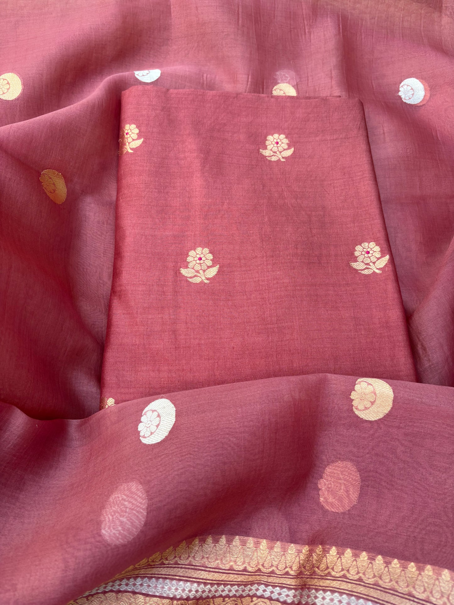 Rust kadhwa Chiniya silk , kora silk Dupatta, plain bottom