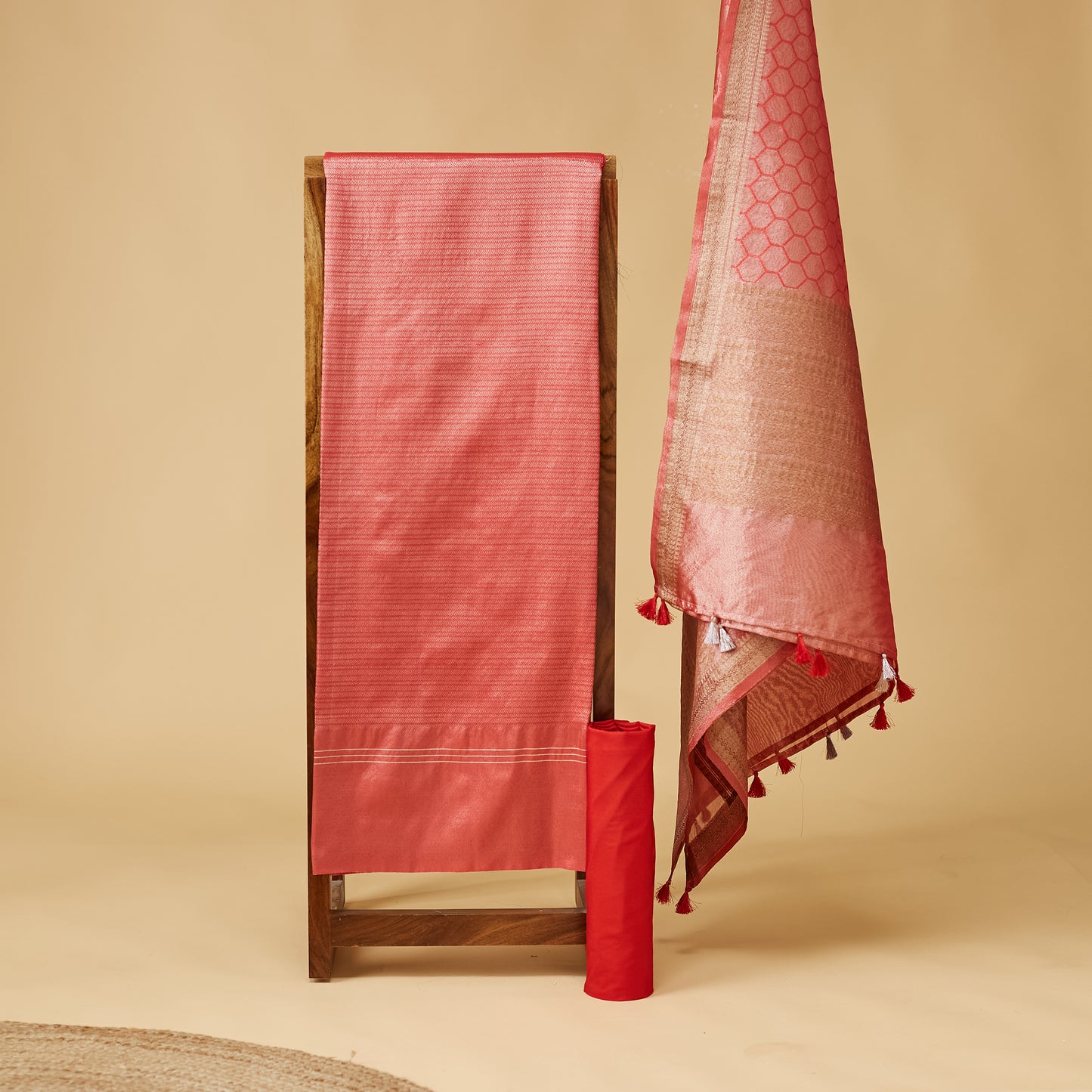 Red Cotton Tissue 3 piece suit set