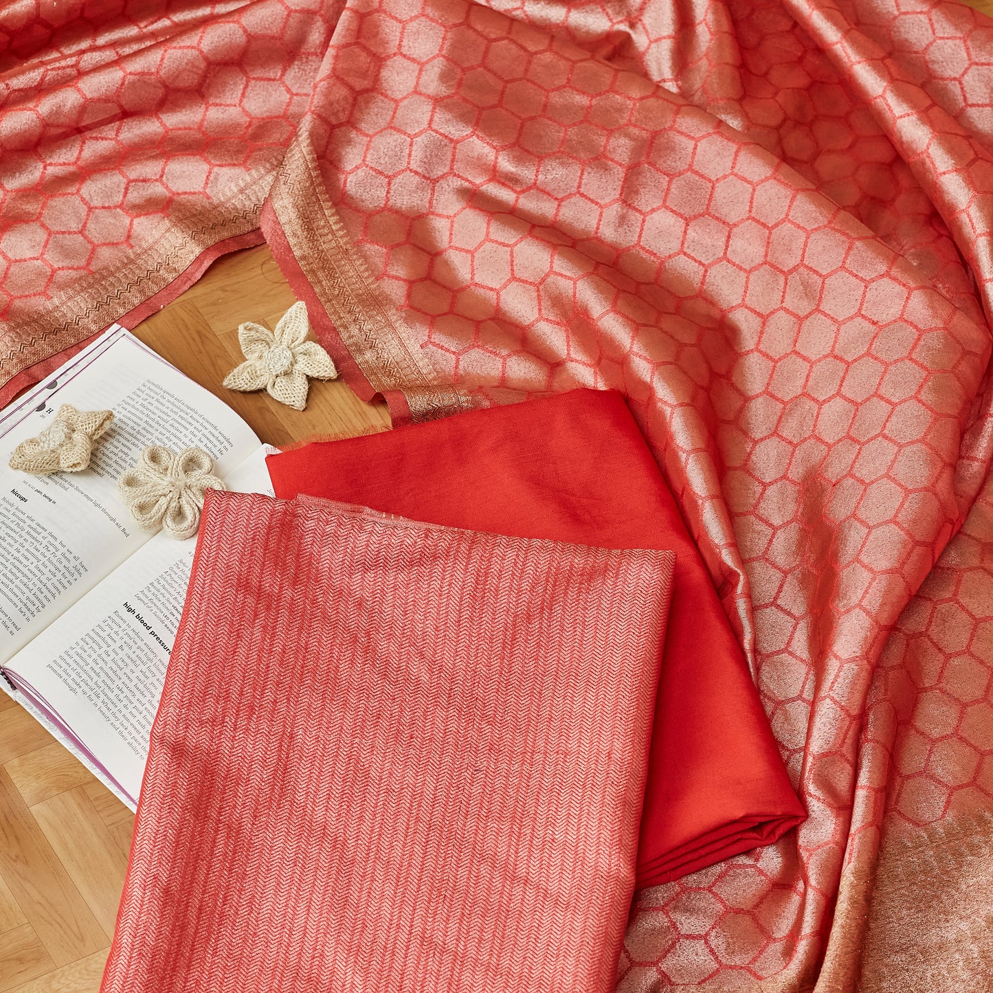 Red Cotton Tissue 3 piece suit set