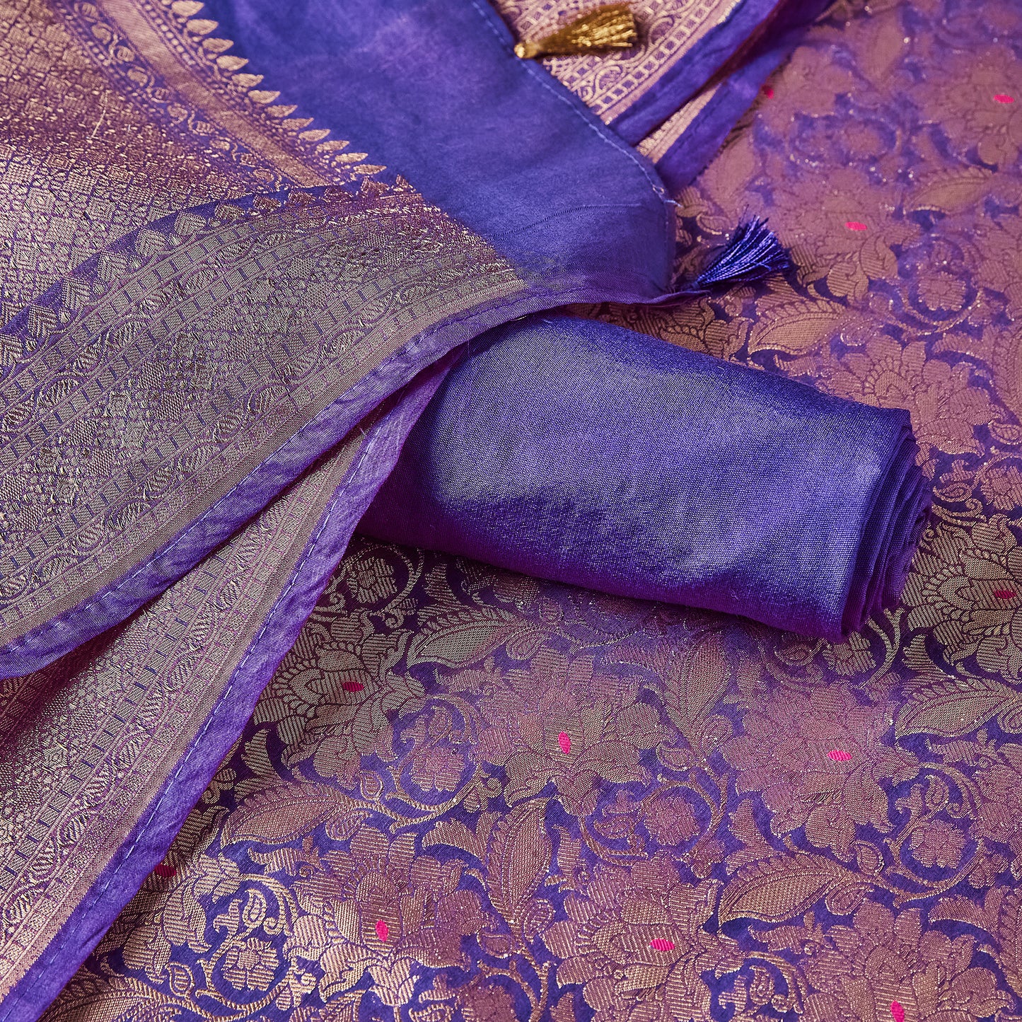 Purple Brocade Chanderi Cotton Suit Set