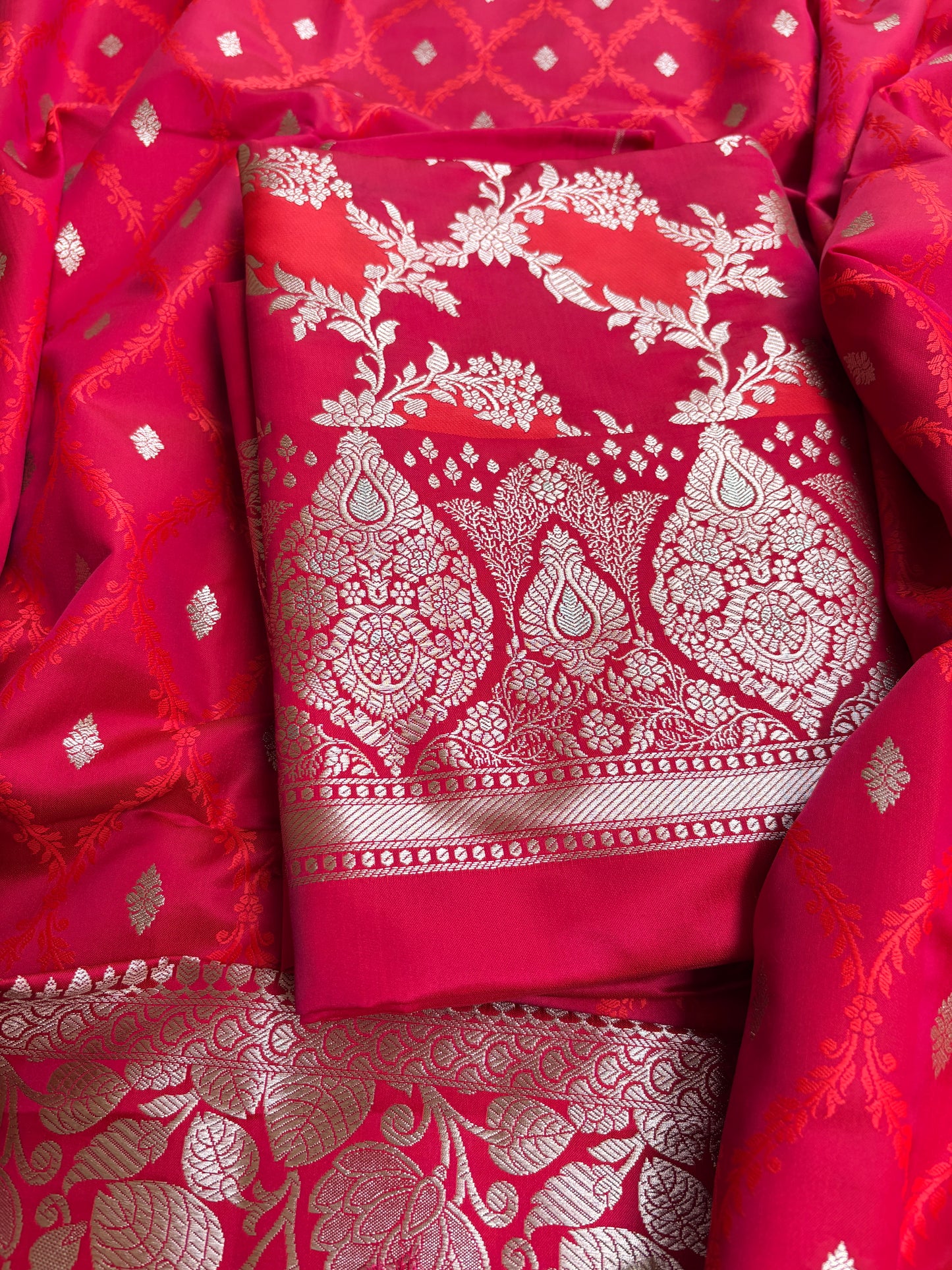 Pink orange mashru silk suit set