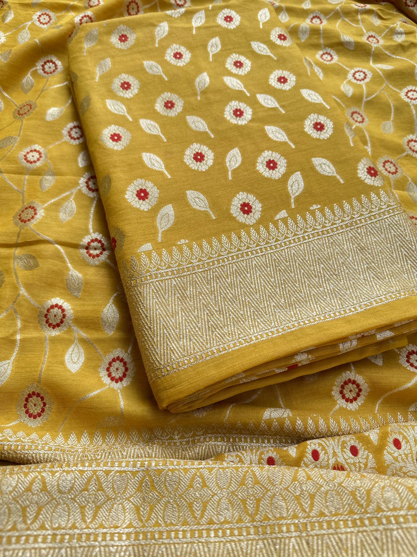 Yellow meenadar moonga silk 3 piece suit set