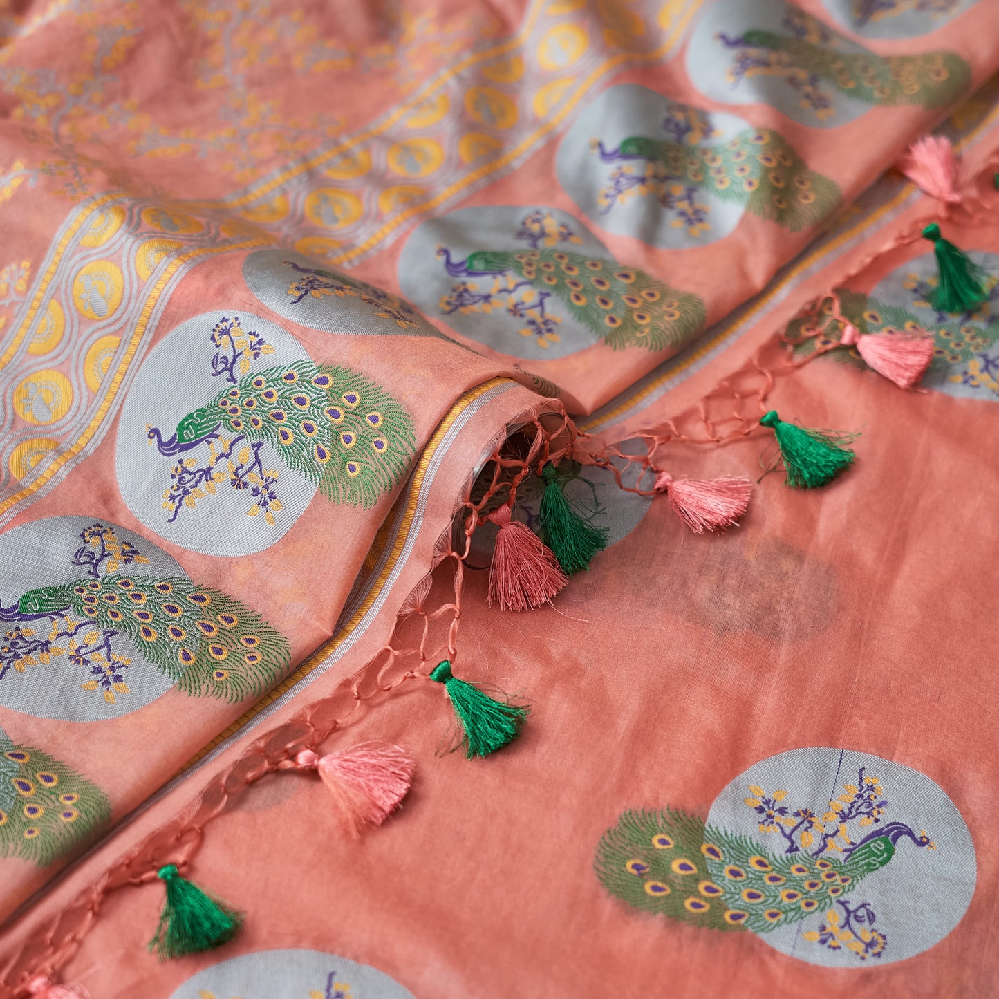 Peach Chanderi meenadar kurta, jaal dupatta , plain bottom