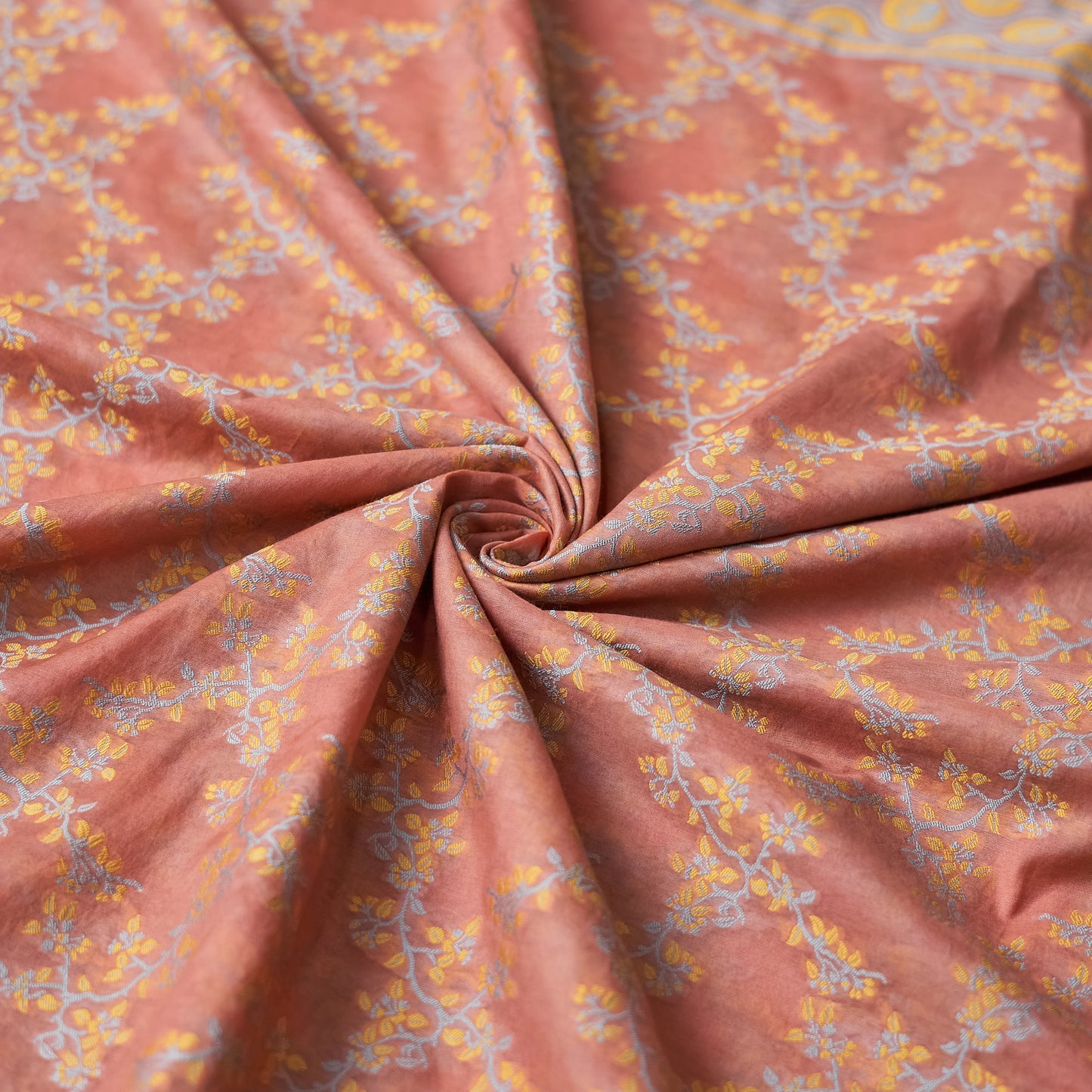 Peach Chanderi meenadar kurta, jaal dupatta , plain bottom