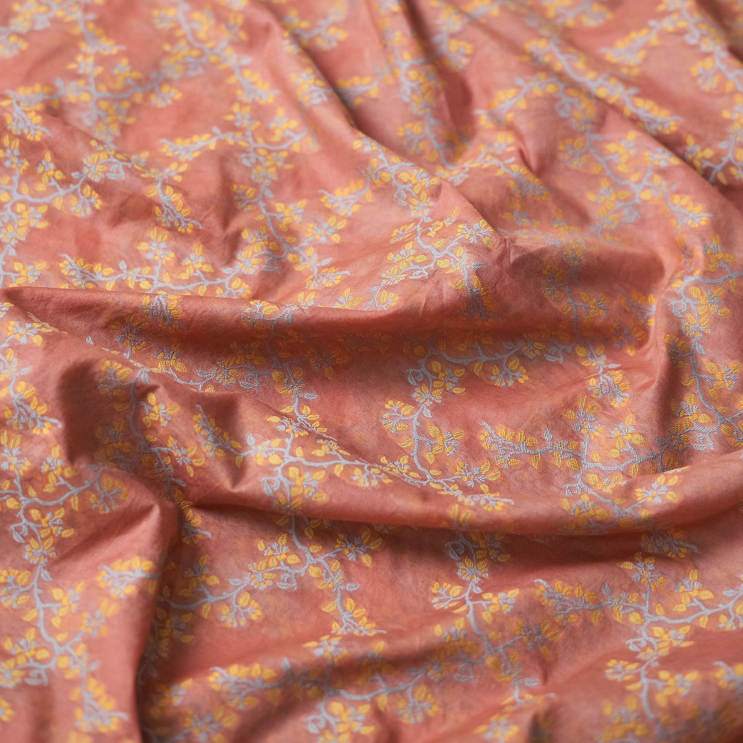 Peach Chanderi meenadar kurta, jaal dupatta , plain bottom