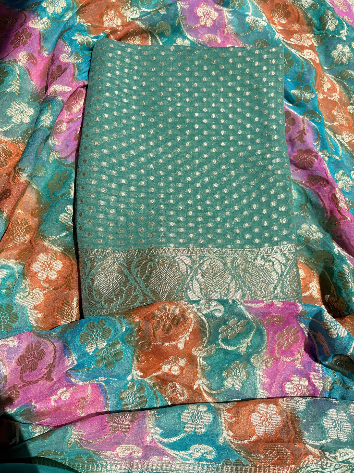 Green Khaddi georgette suit set
