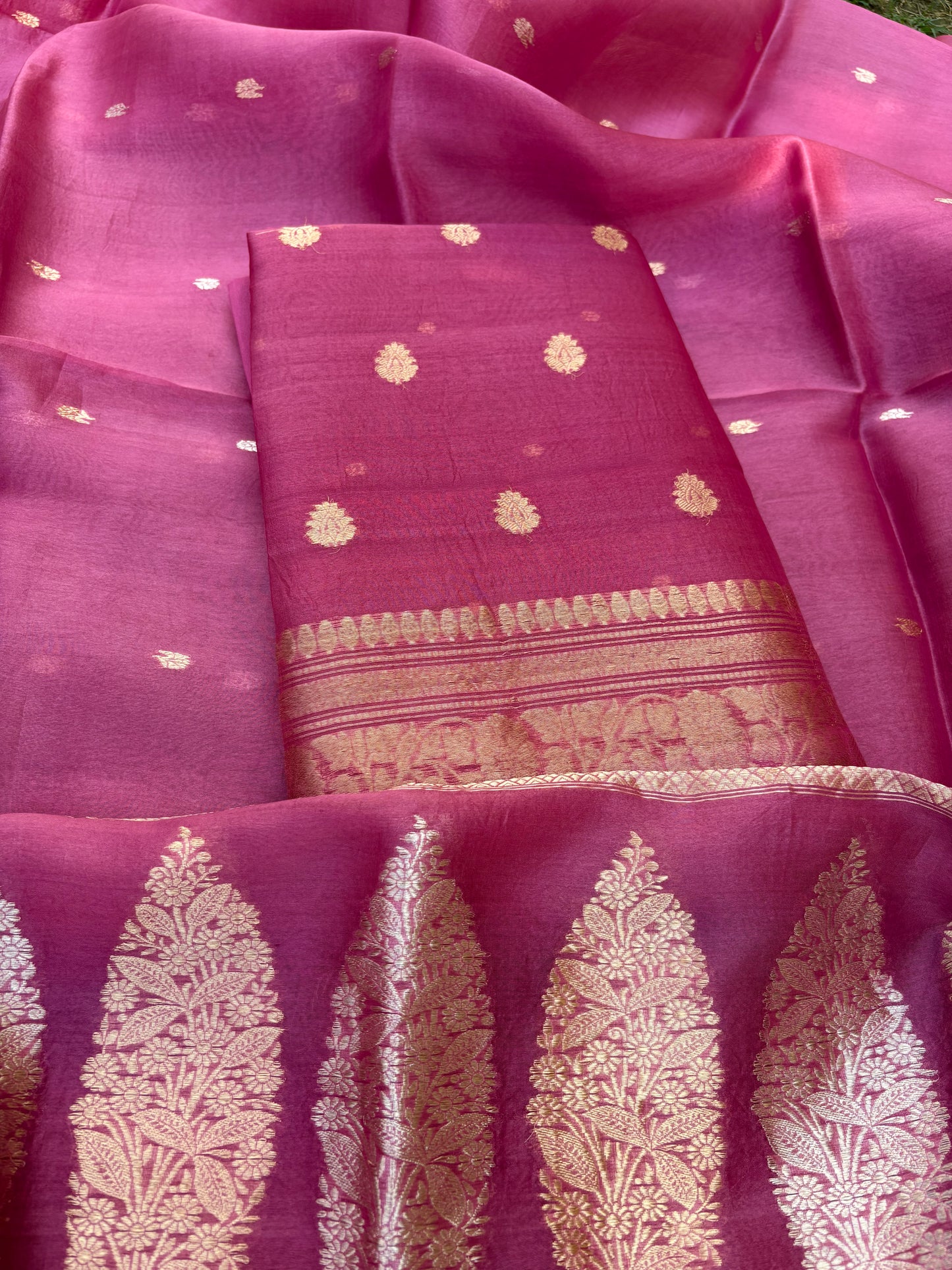 Pink kora kadhwa 3 piece suit set