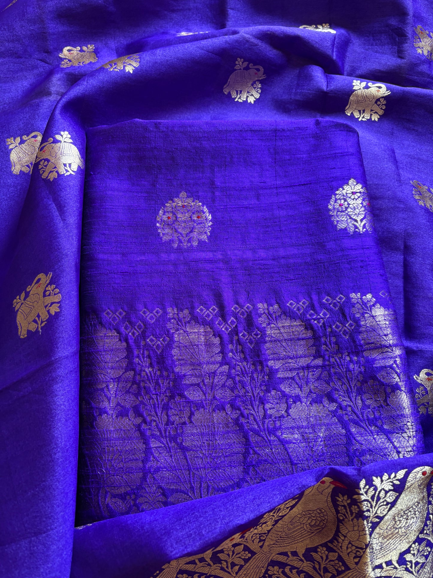 Purple raw silk kurta, bottom and kora kadhwa dupatta