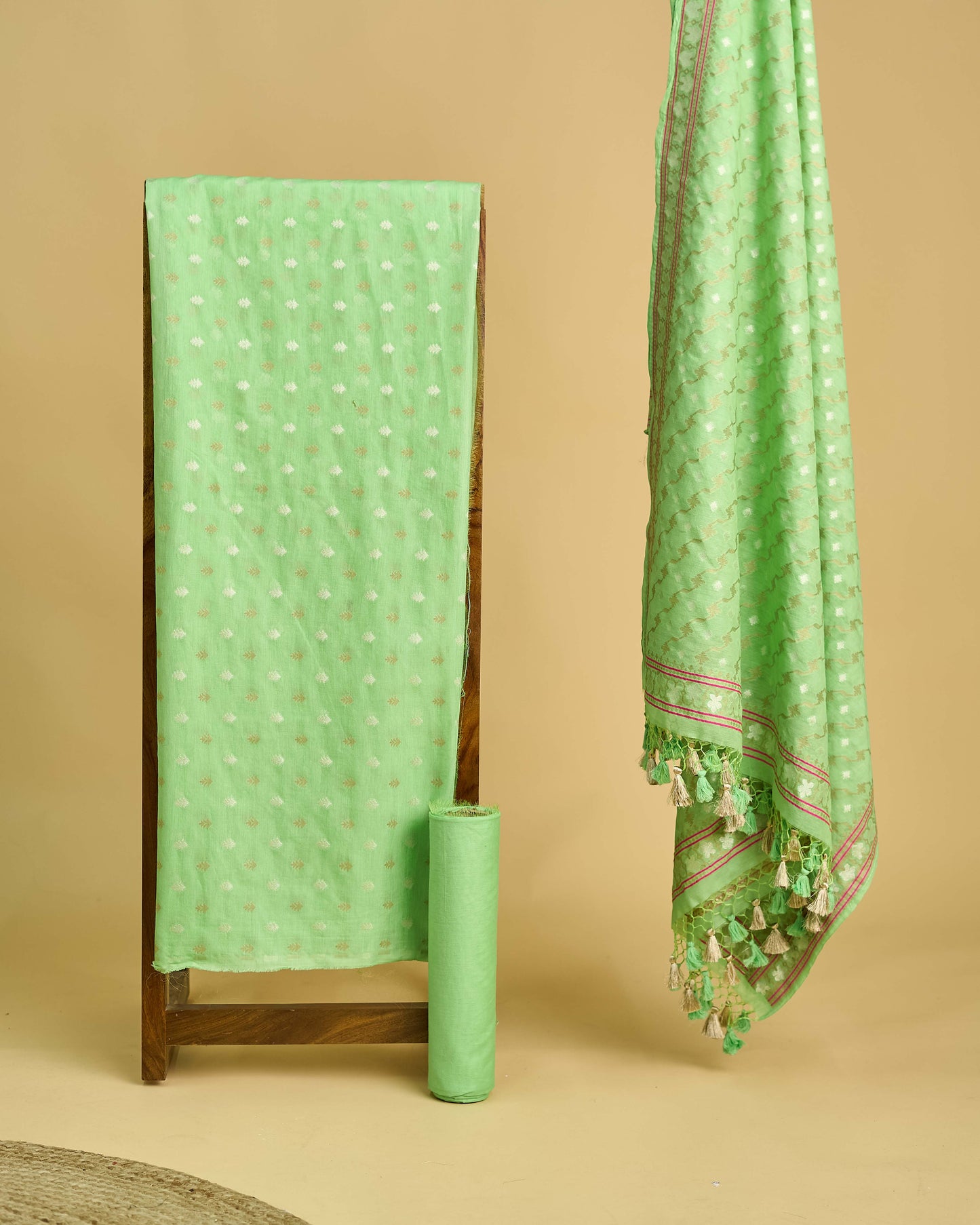 Green jamdani weaving chanderi cotton 3 piece suit