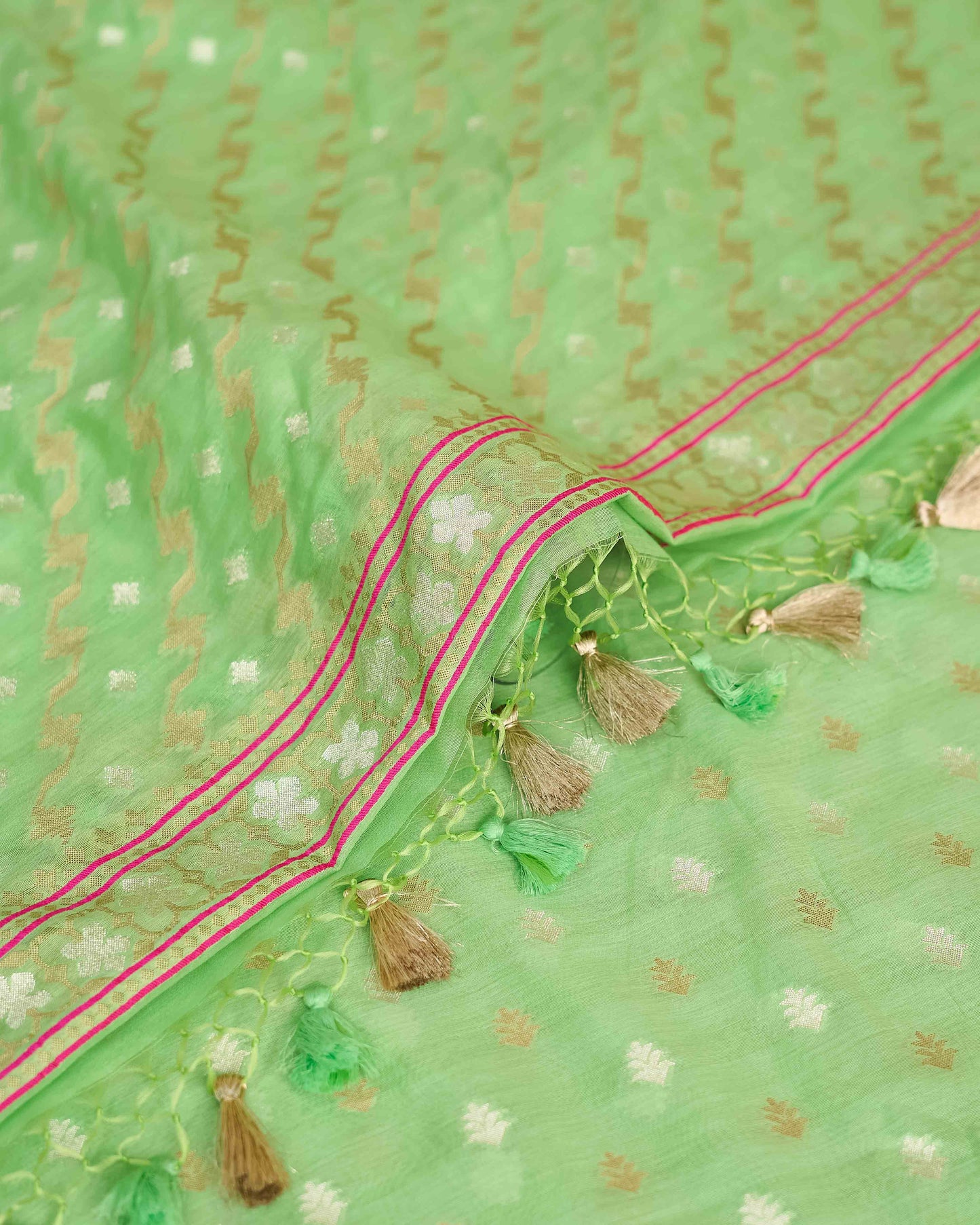 Green jamdani weaving chanderi cotton 3 piece suit