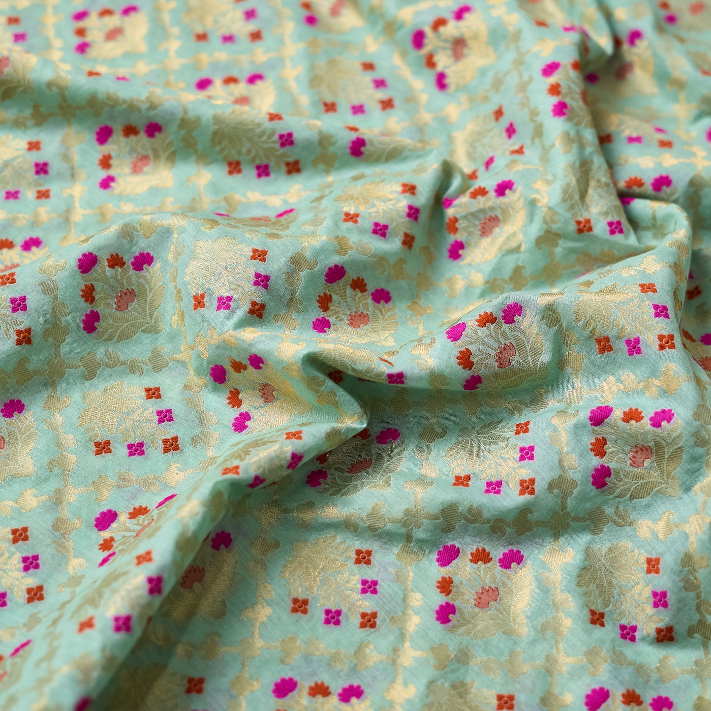 Blue Chanderi full jaal meenakari weaving kurta, full jaal dupatta, plain bottom