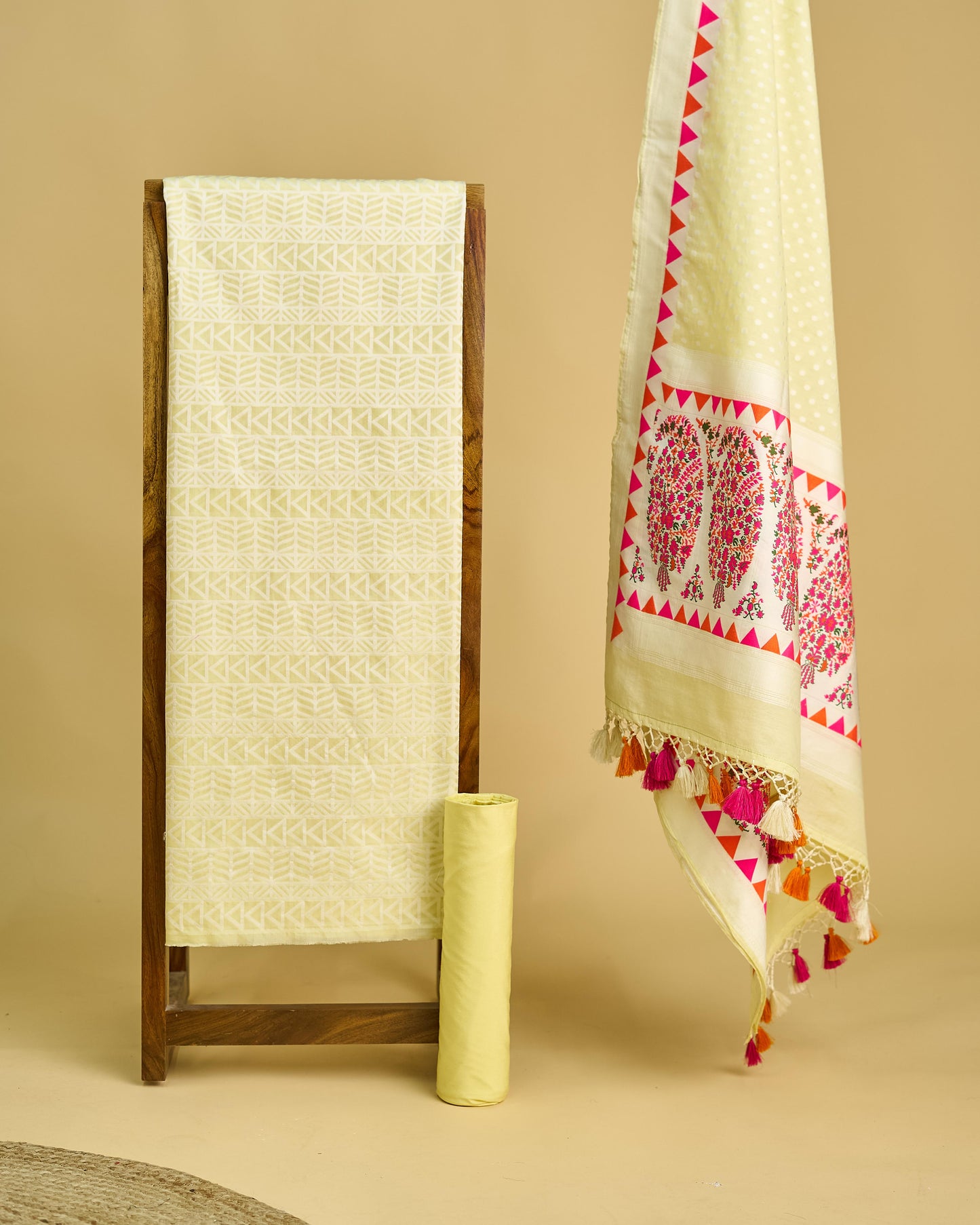 Yellow premium handwoven cotton 3 piece suit