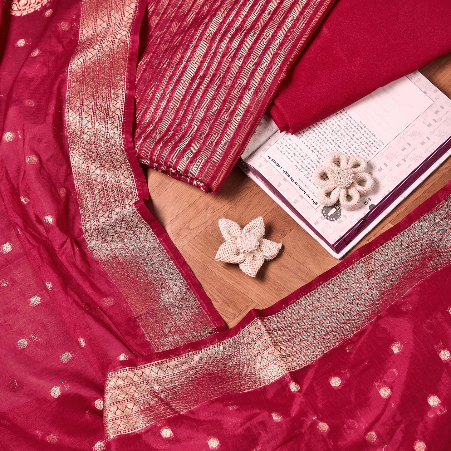 Red Soft Zari Weaving Suit Set