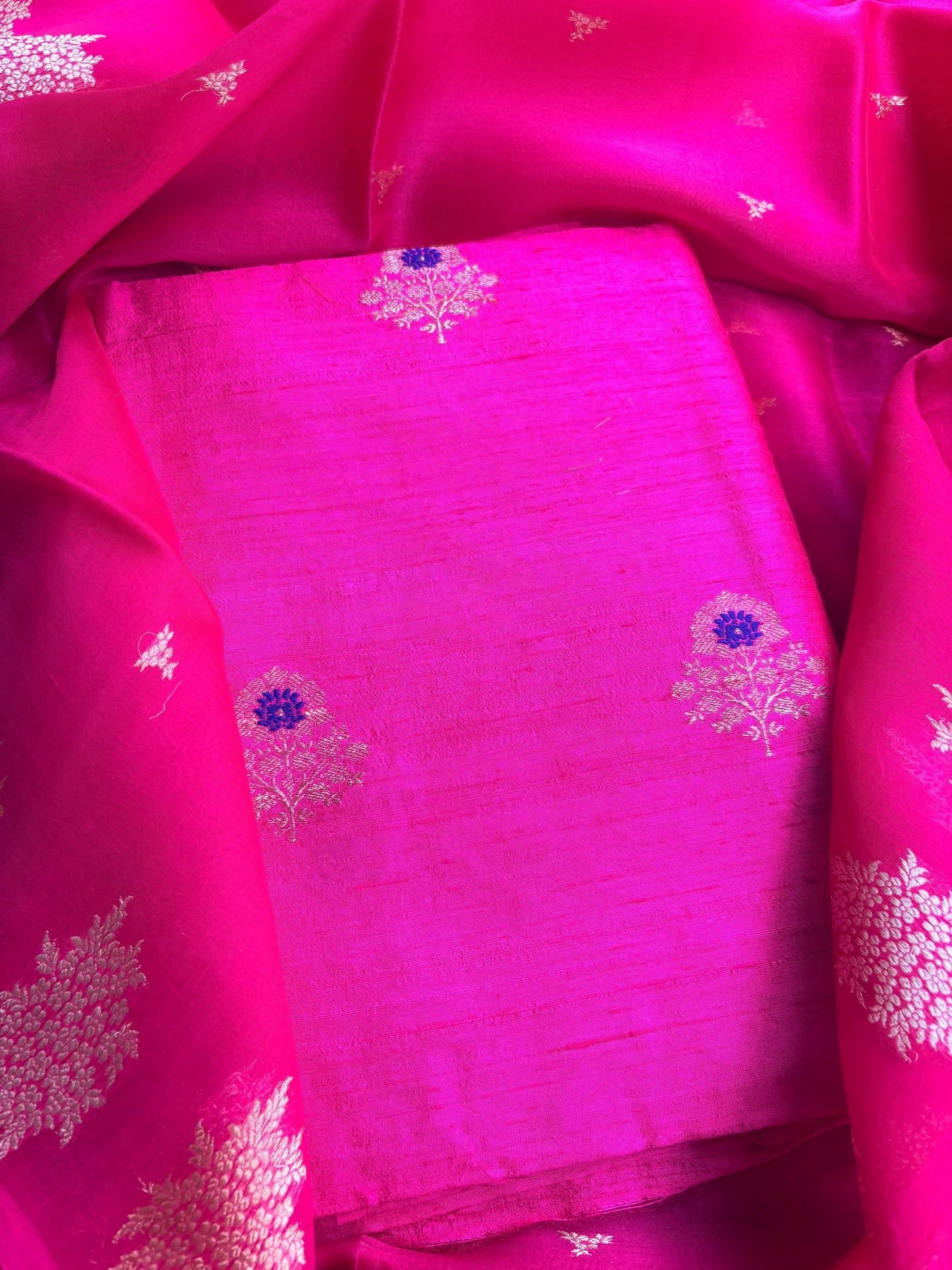Pink kadhwa meenadar raw silk Kurta, bottom , kora kadhwa dupatta