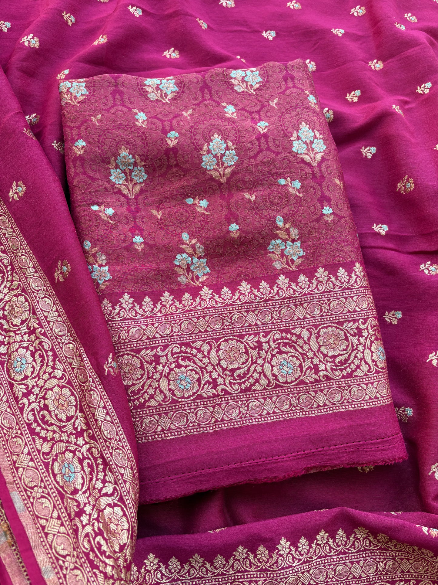Pink moonga silk kadhwa suit set