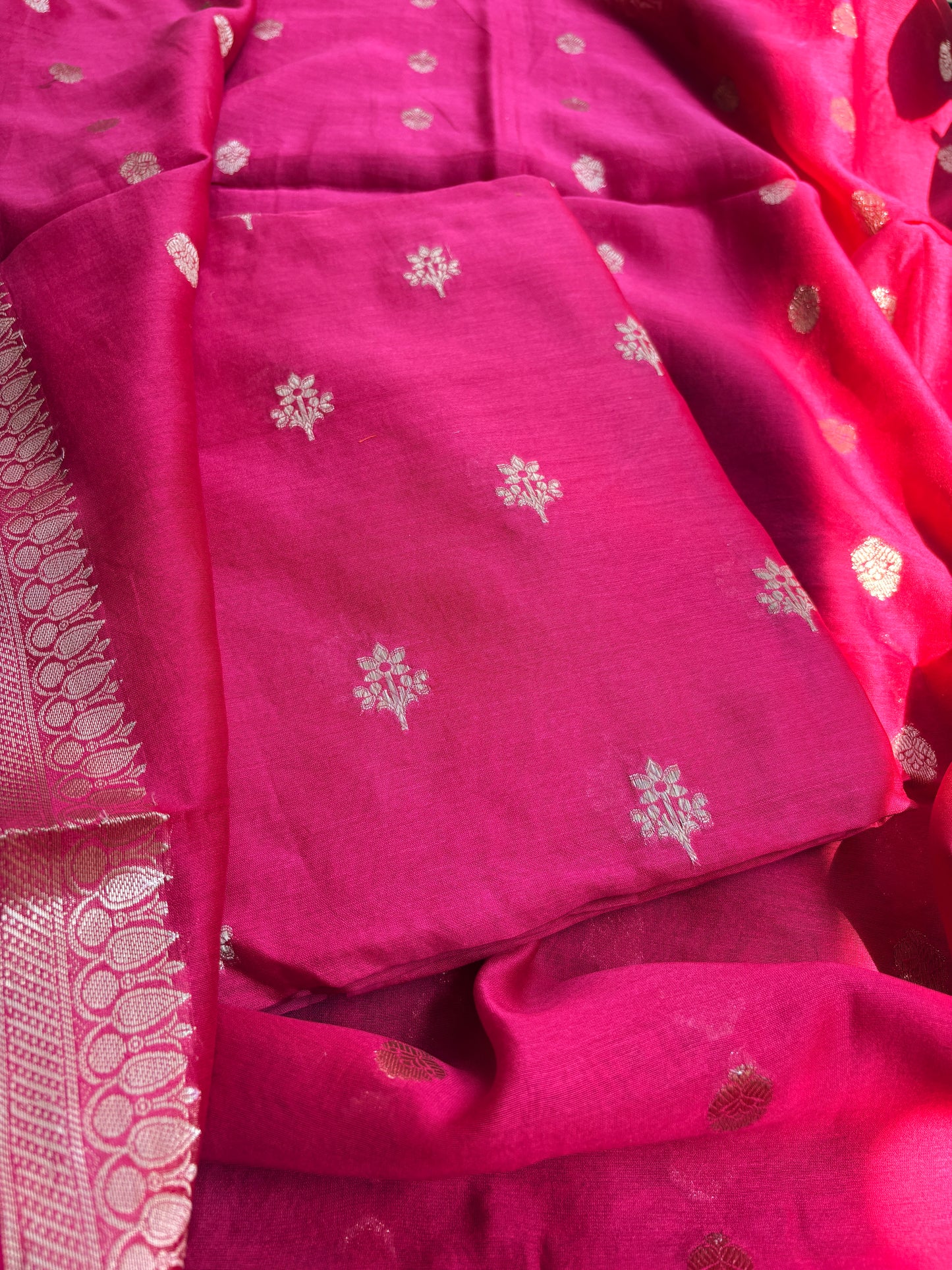 Pink Chanderi silk 3 piece suit set
