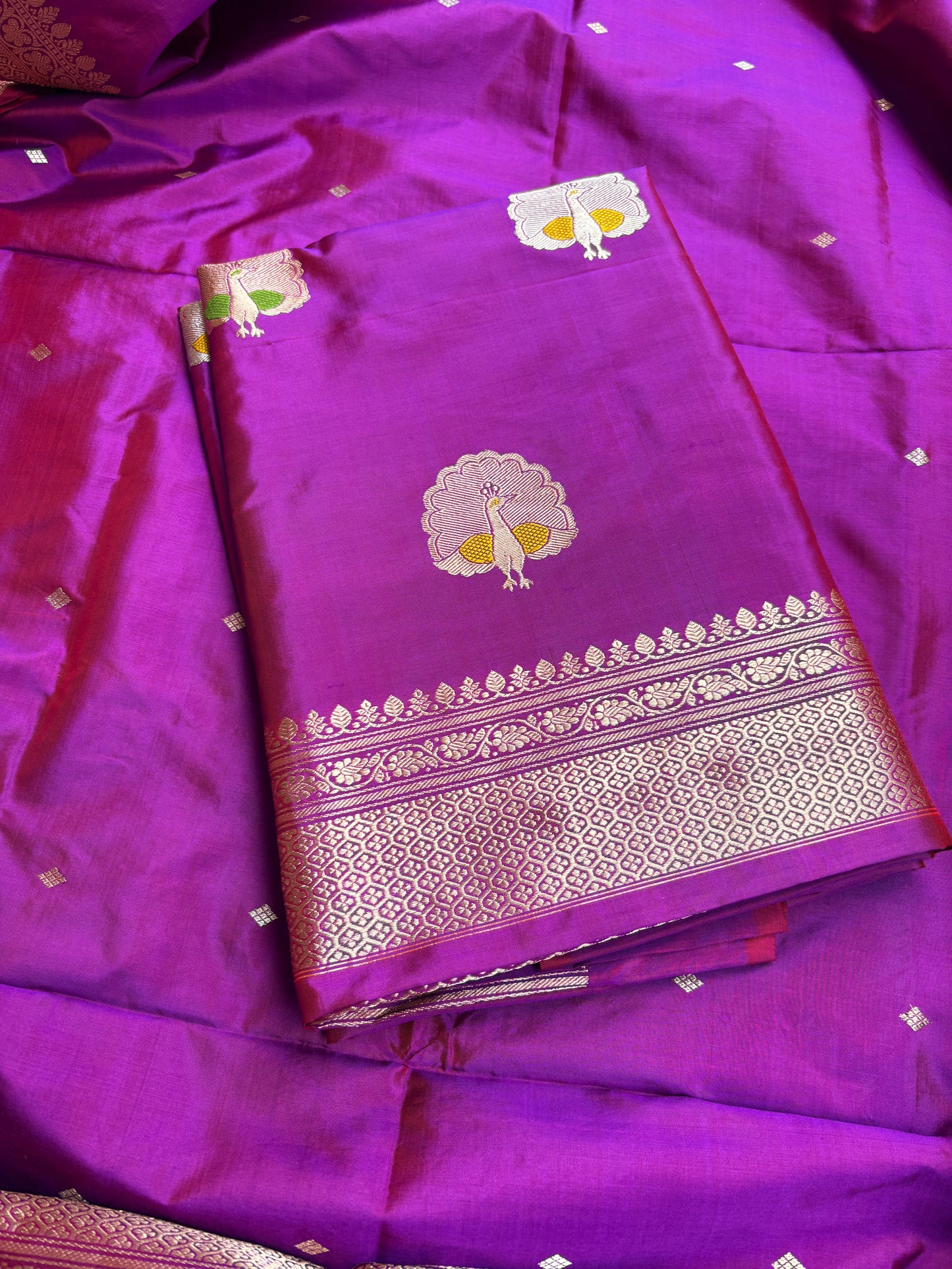 Magenta purple katan by katan silk kadhwa suit set