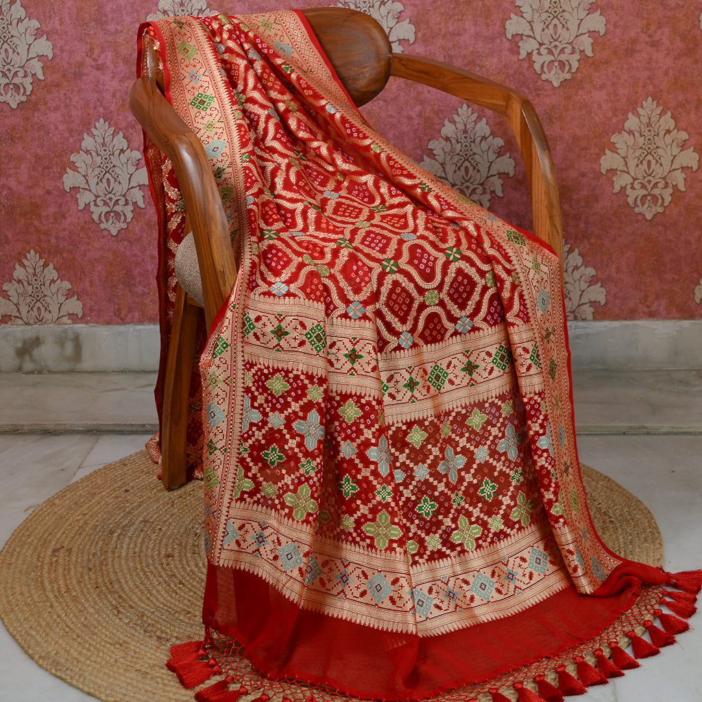 Red paithani weaving Khaddi georgette dupatta