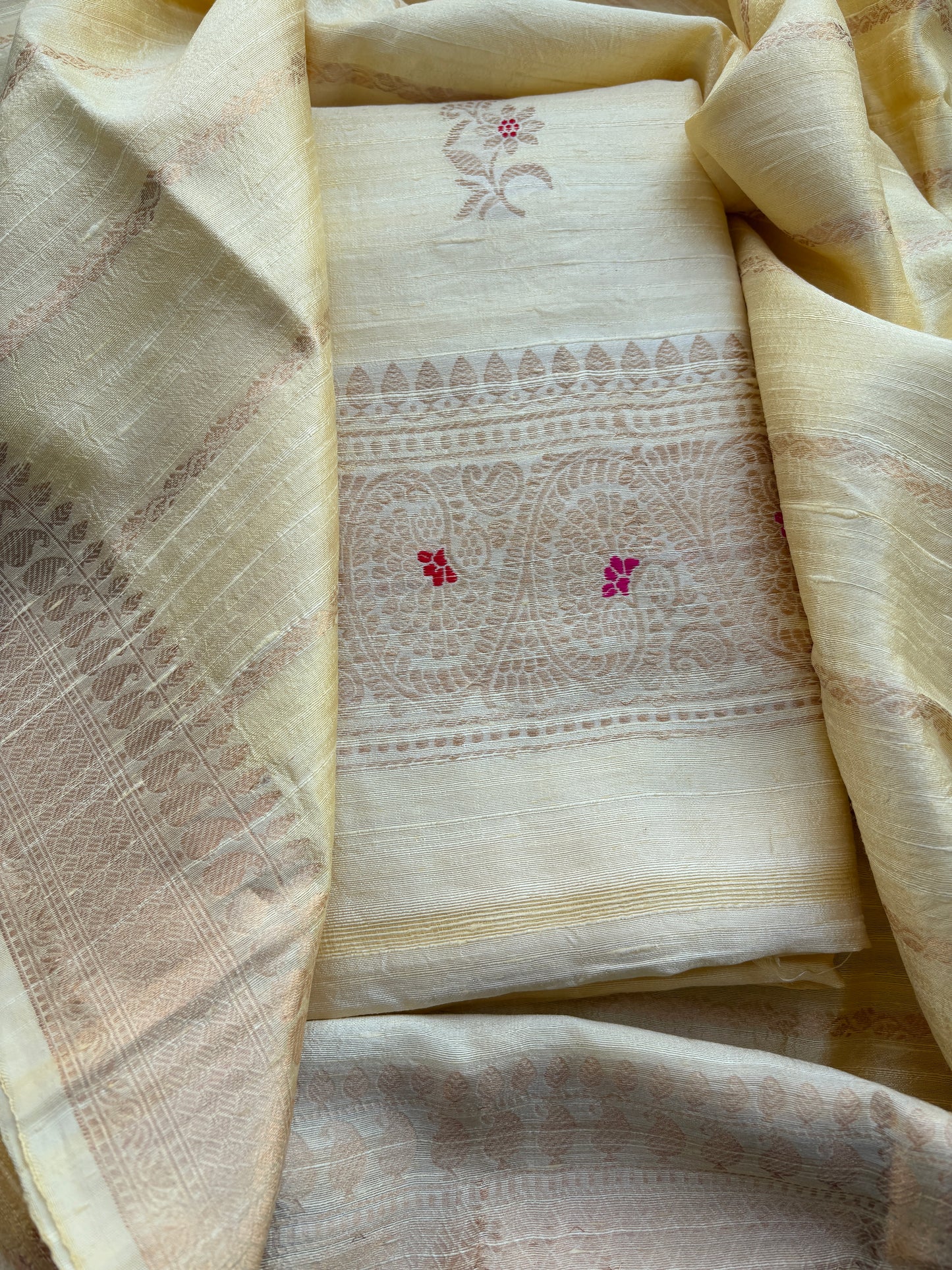 Cream meenadar tussar raw silk suit set