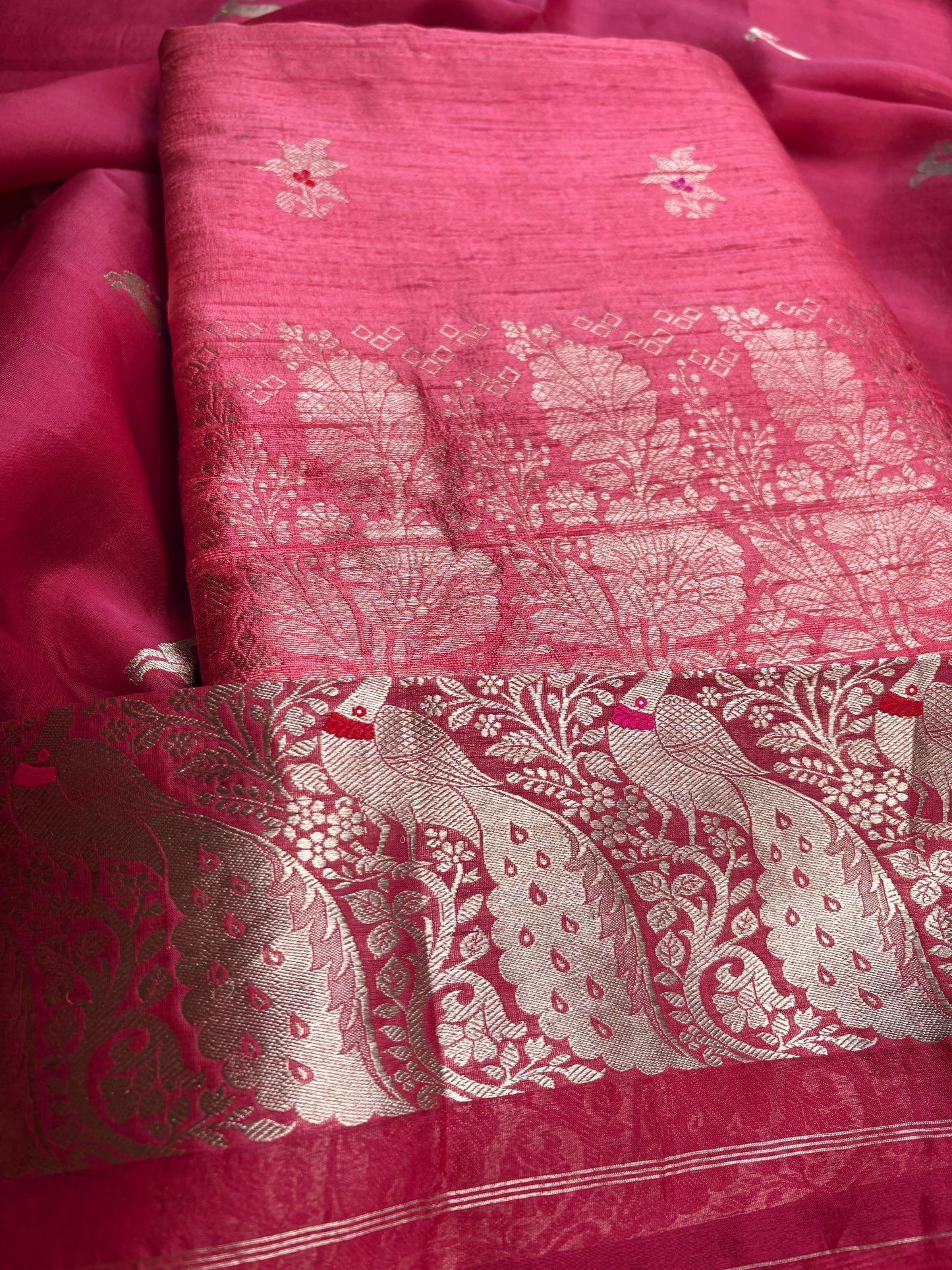Peach raw silk kurta, bottom , kora silk dupatta