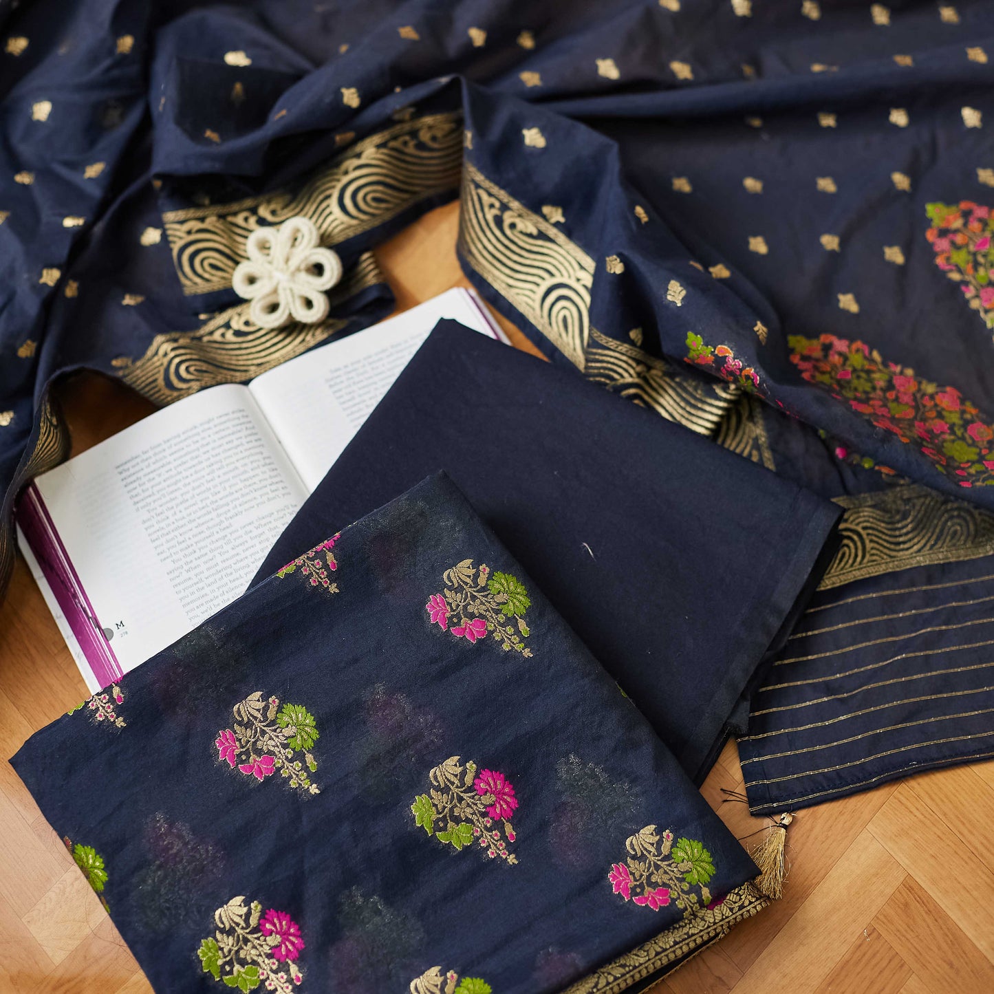 Black chanderi meenadar 3 piece suit set