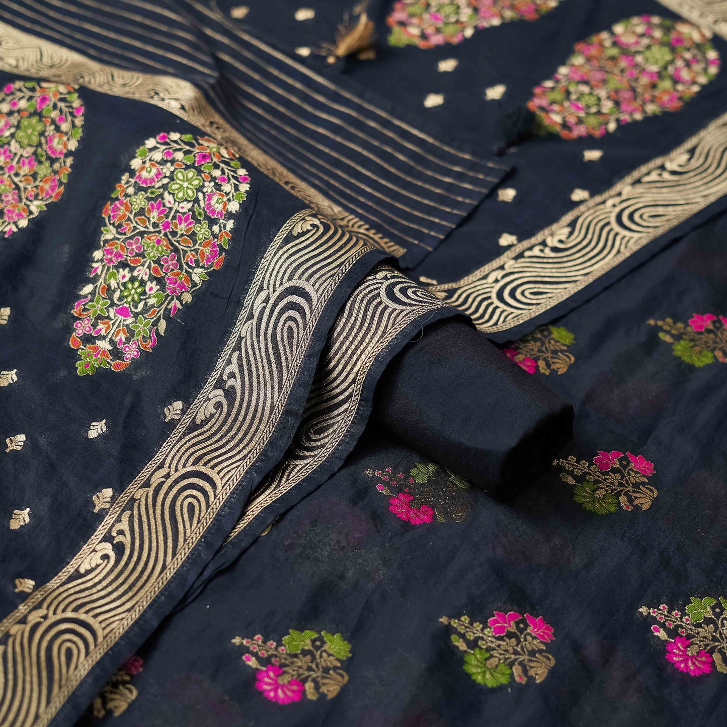 Black chanderi meenadar 3 piece suit set