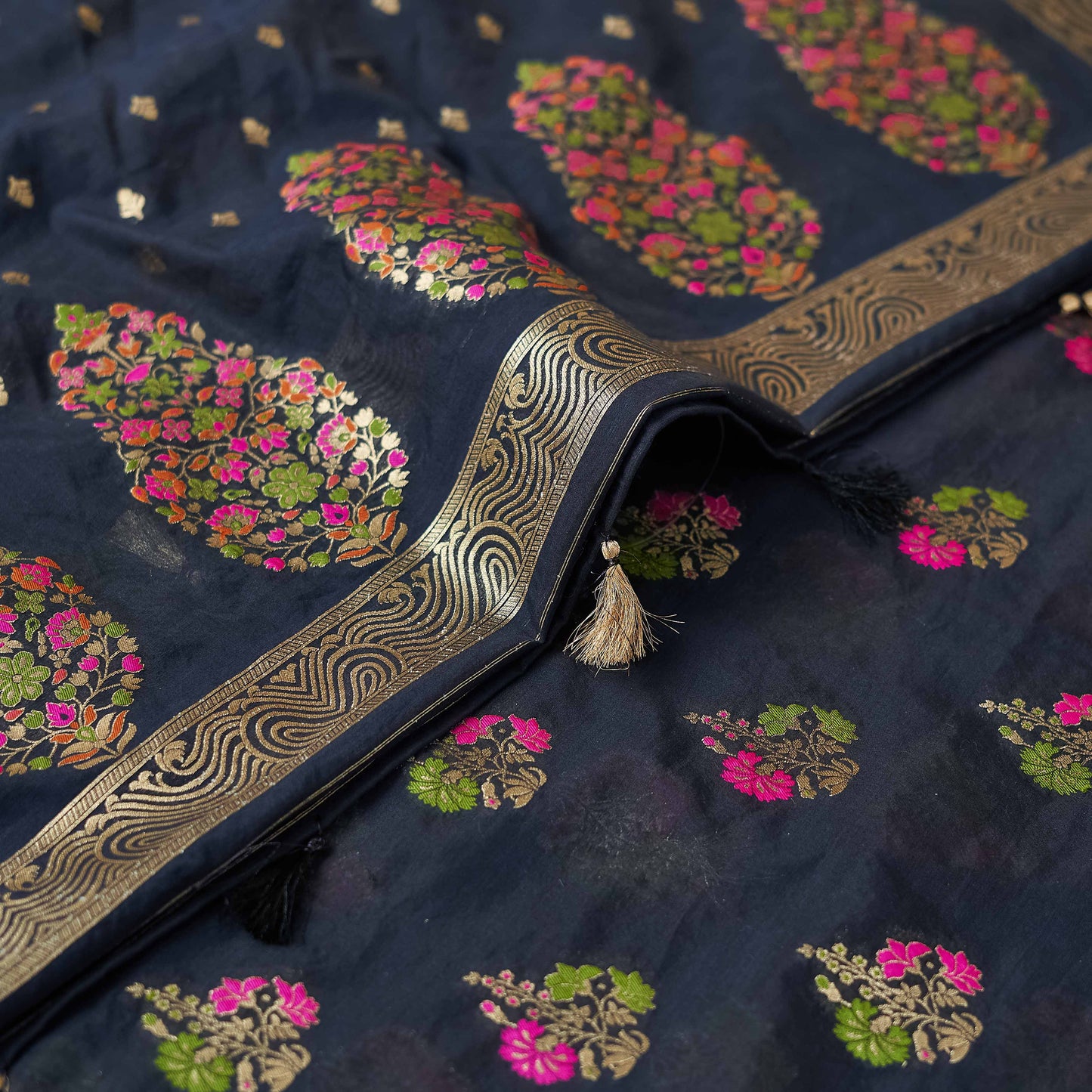 Black chanderi meenadar 3 piece suit set