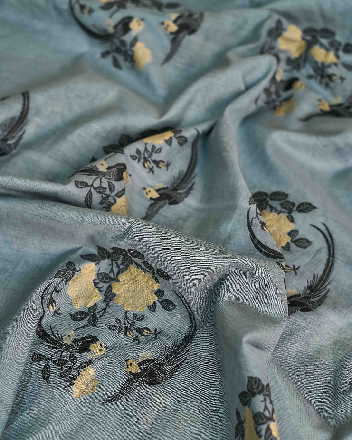 Grey flower weaving chanderi 3 piece suit set