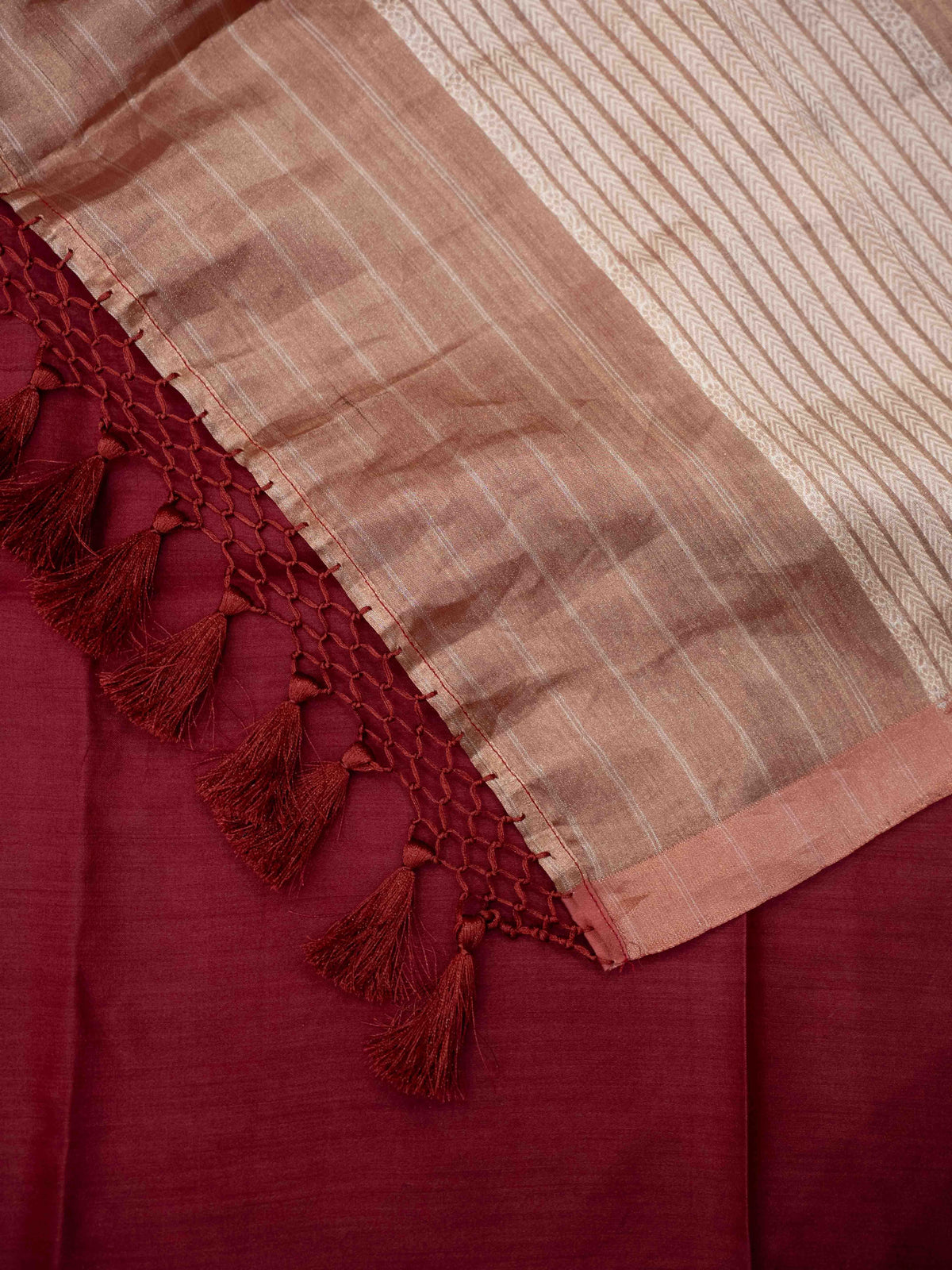 Maroon silk kurta with tissue dupatta