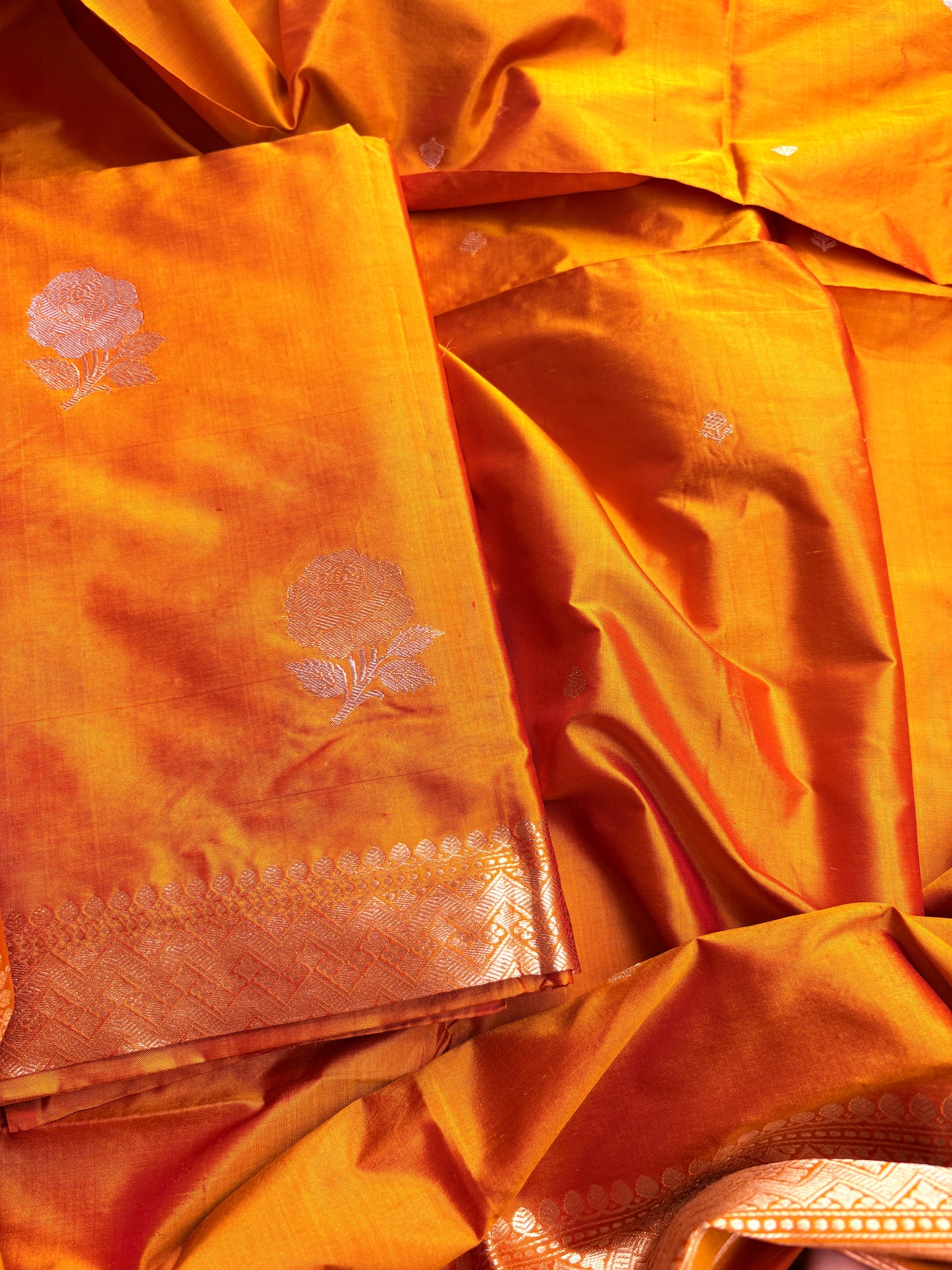 Orange gold katan by katan silk suit set