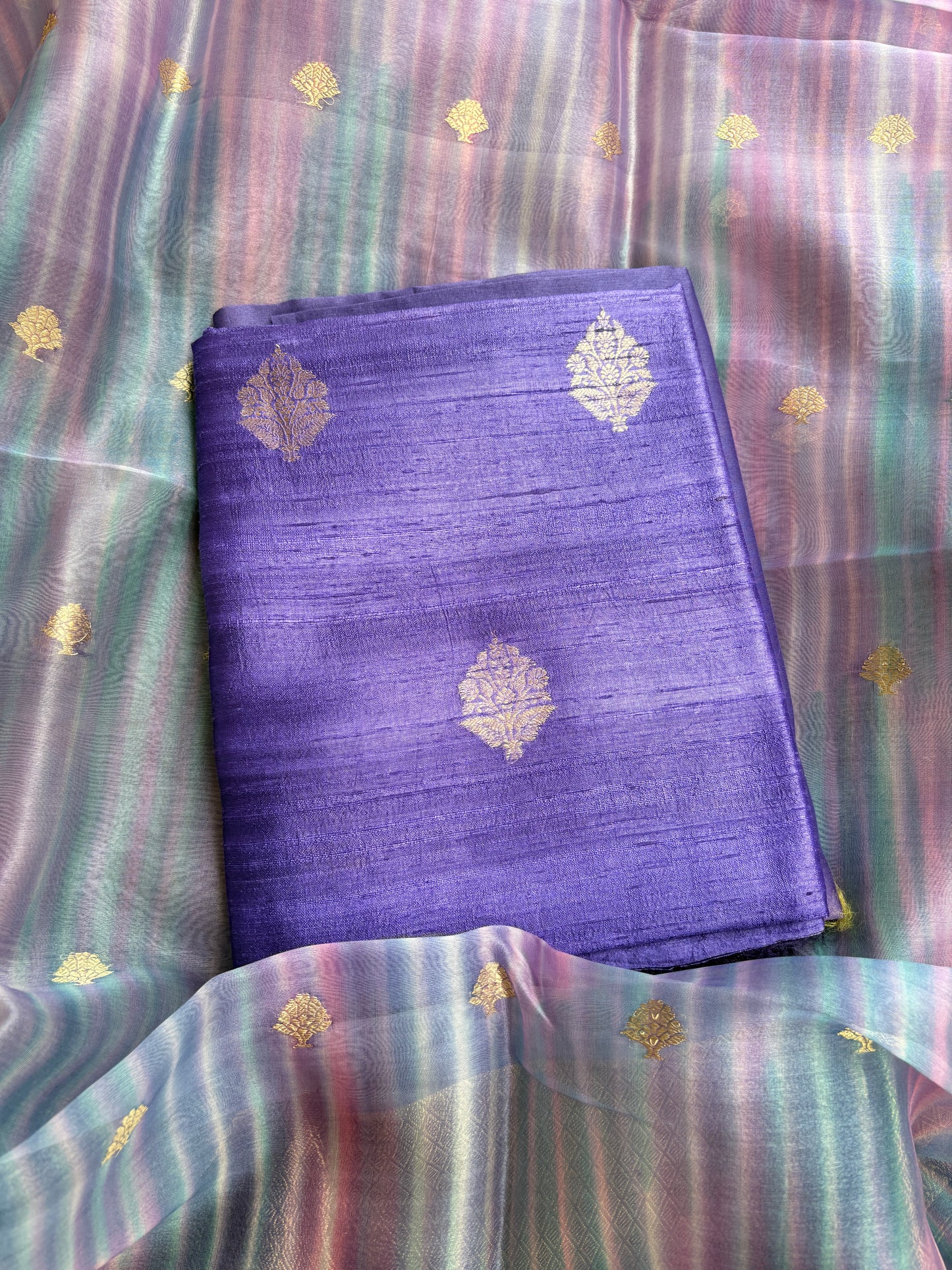 Pure raw silk kurta, bottom and kora digital dyed dupatta