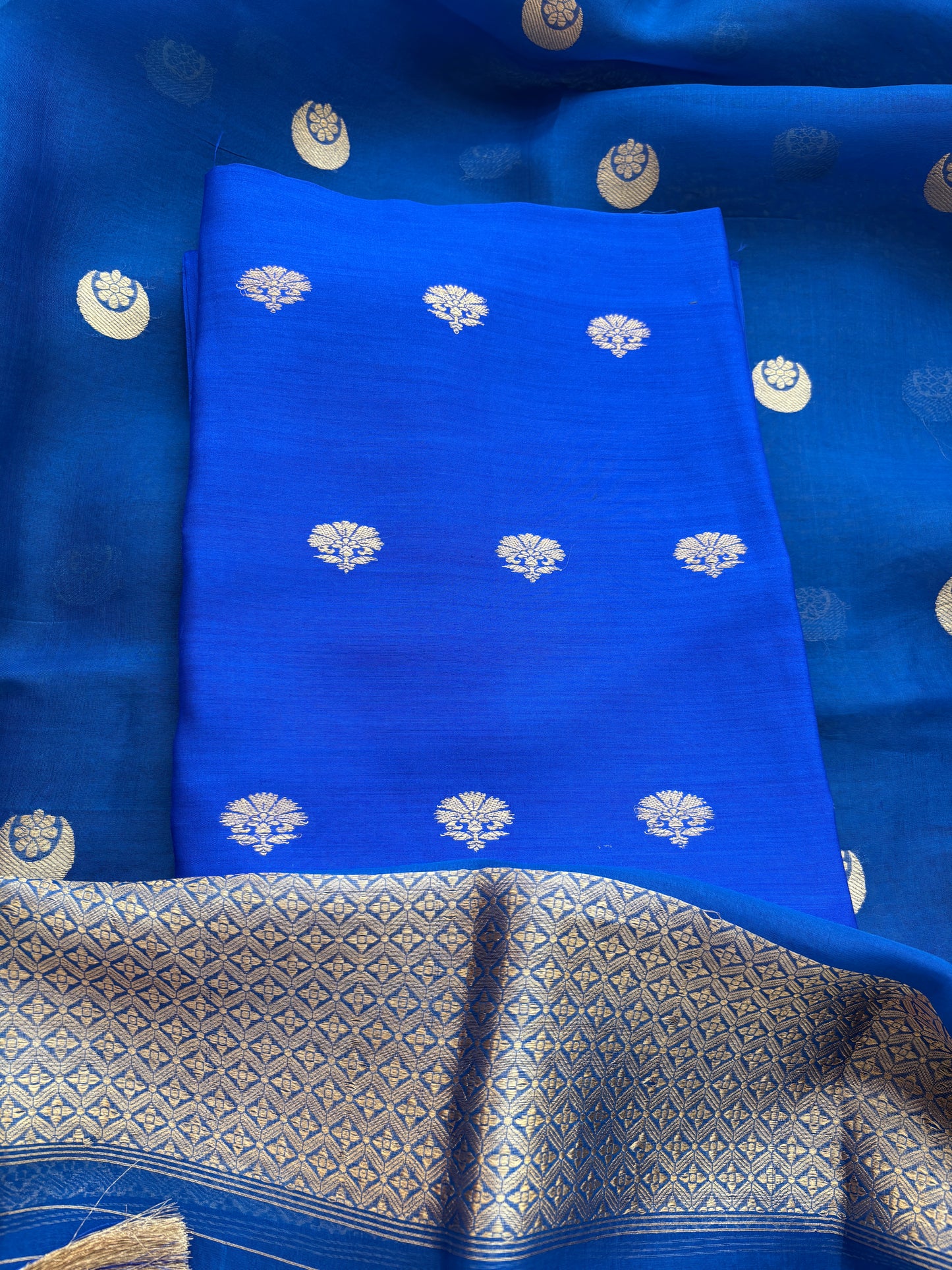 Blue raw mango silk kurta bottom and kora silk dupatta