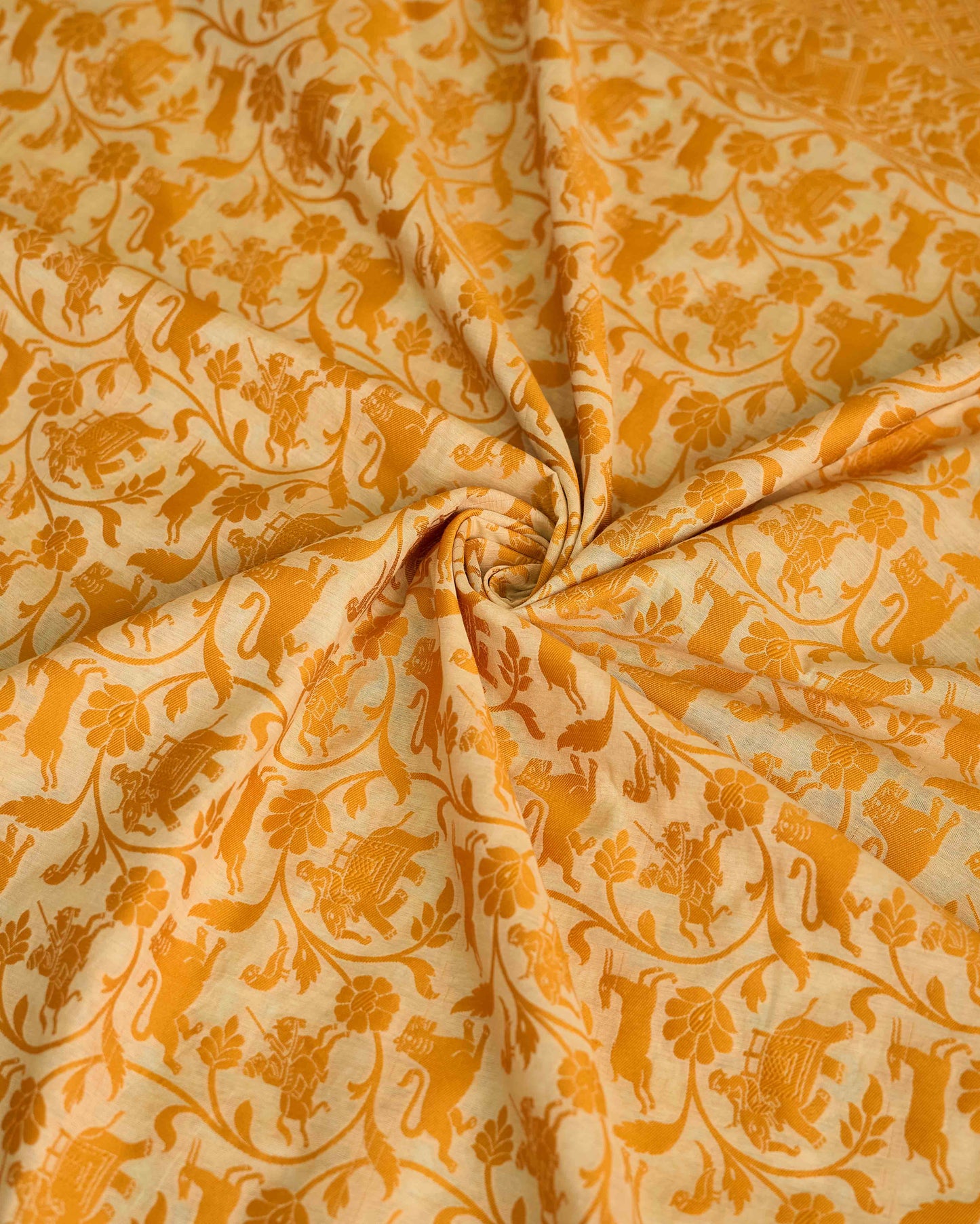 Yellow booti kurta, shikargah dupatta, plain bottom