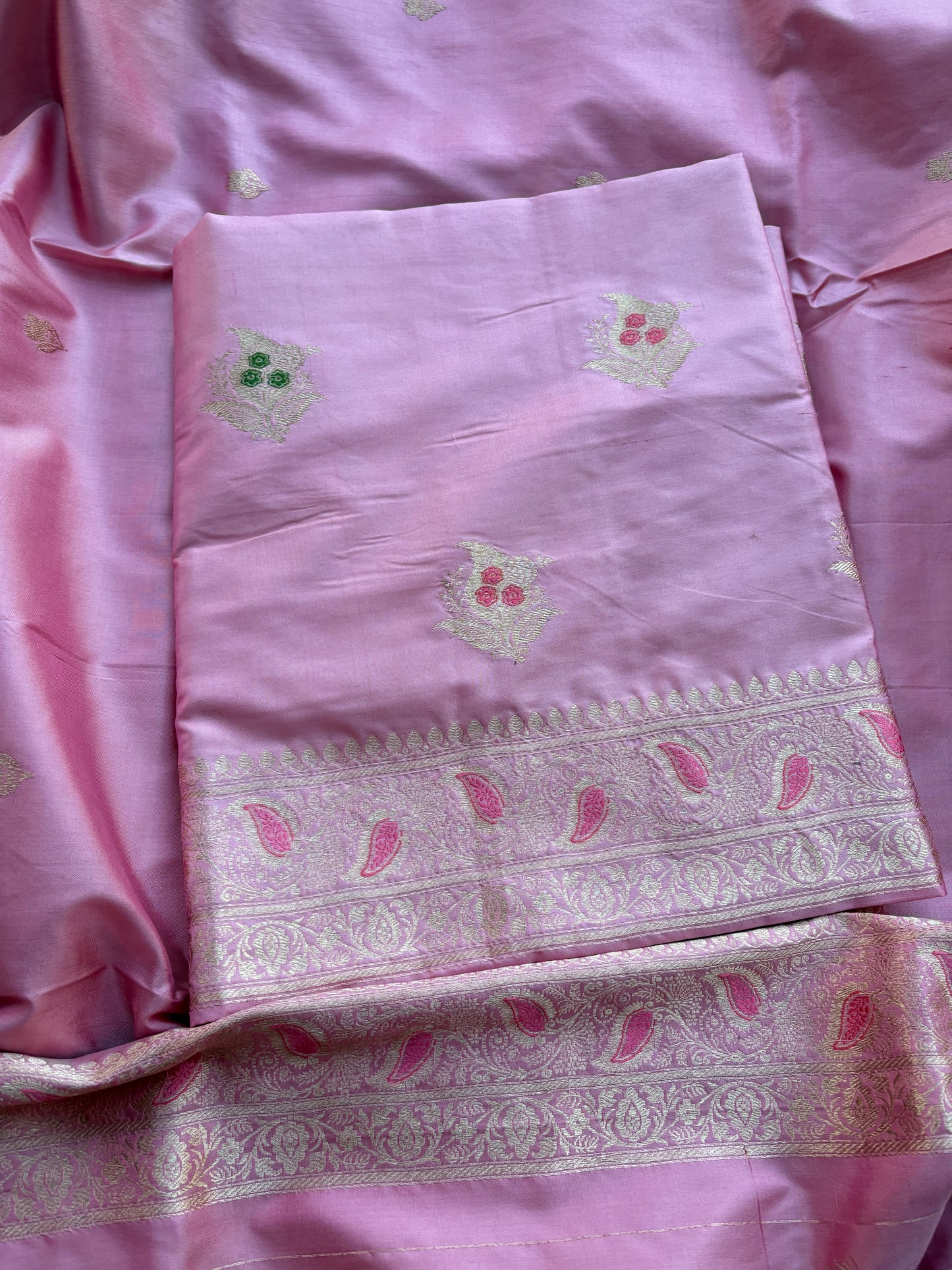 Pink katan by katan silk kadhwa suit set