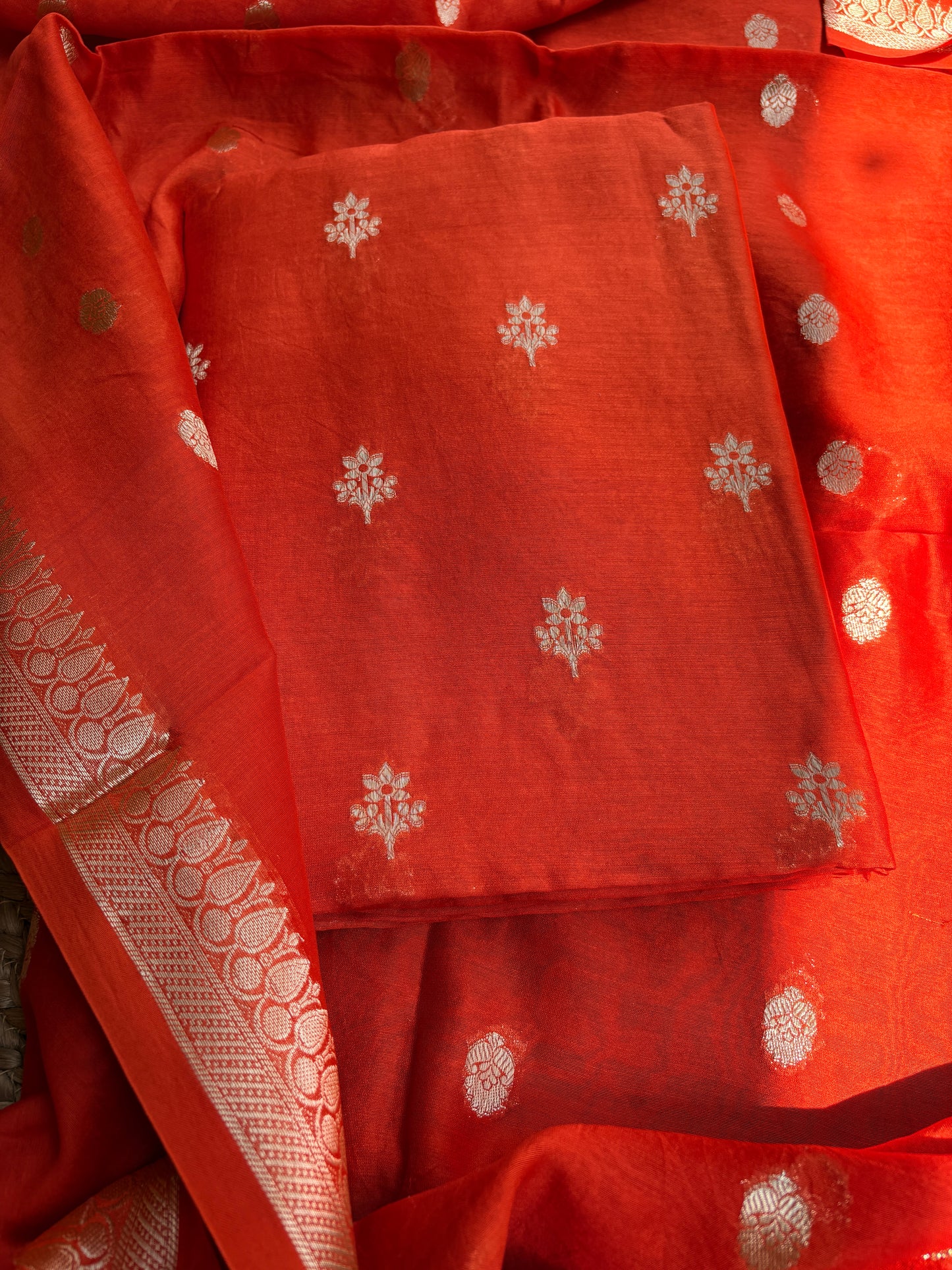 Orange pure Chanderi silk 3 piece suit